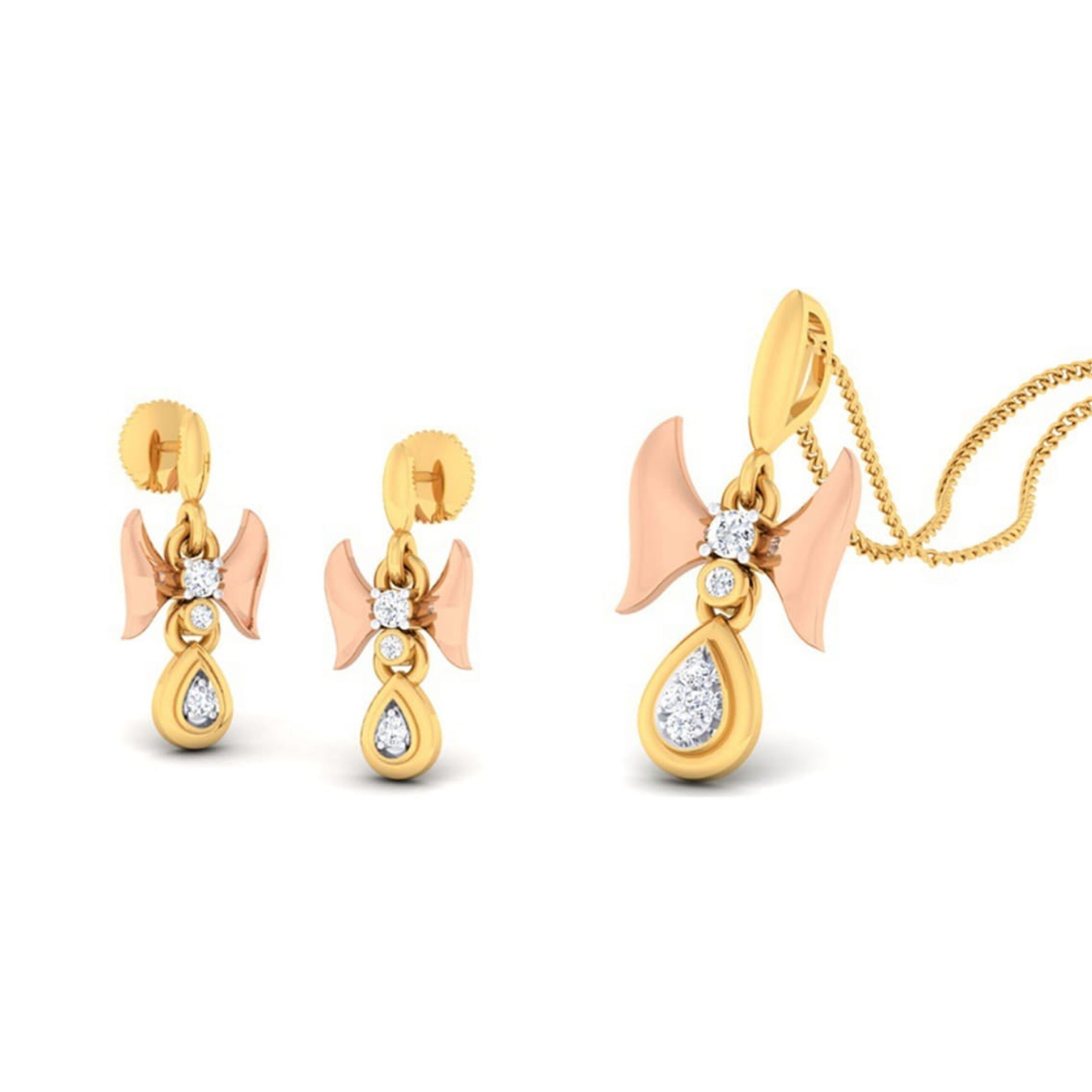22k gold cz bow pendant set