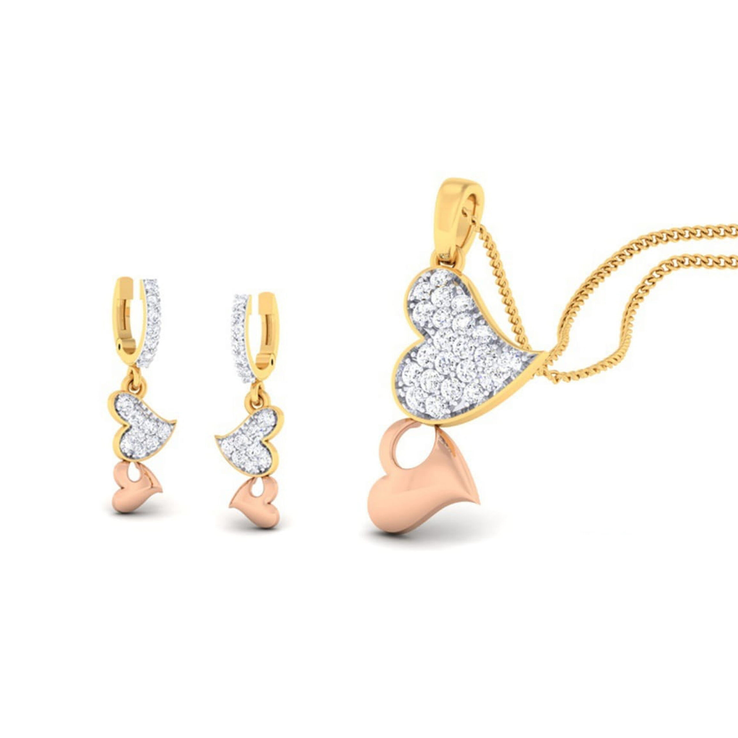 22k gold cz heart pendant set