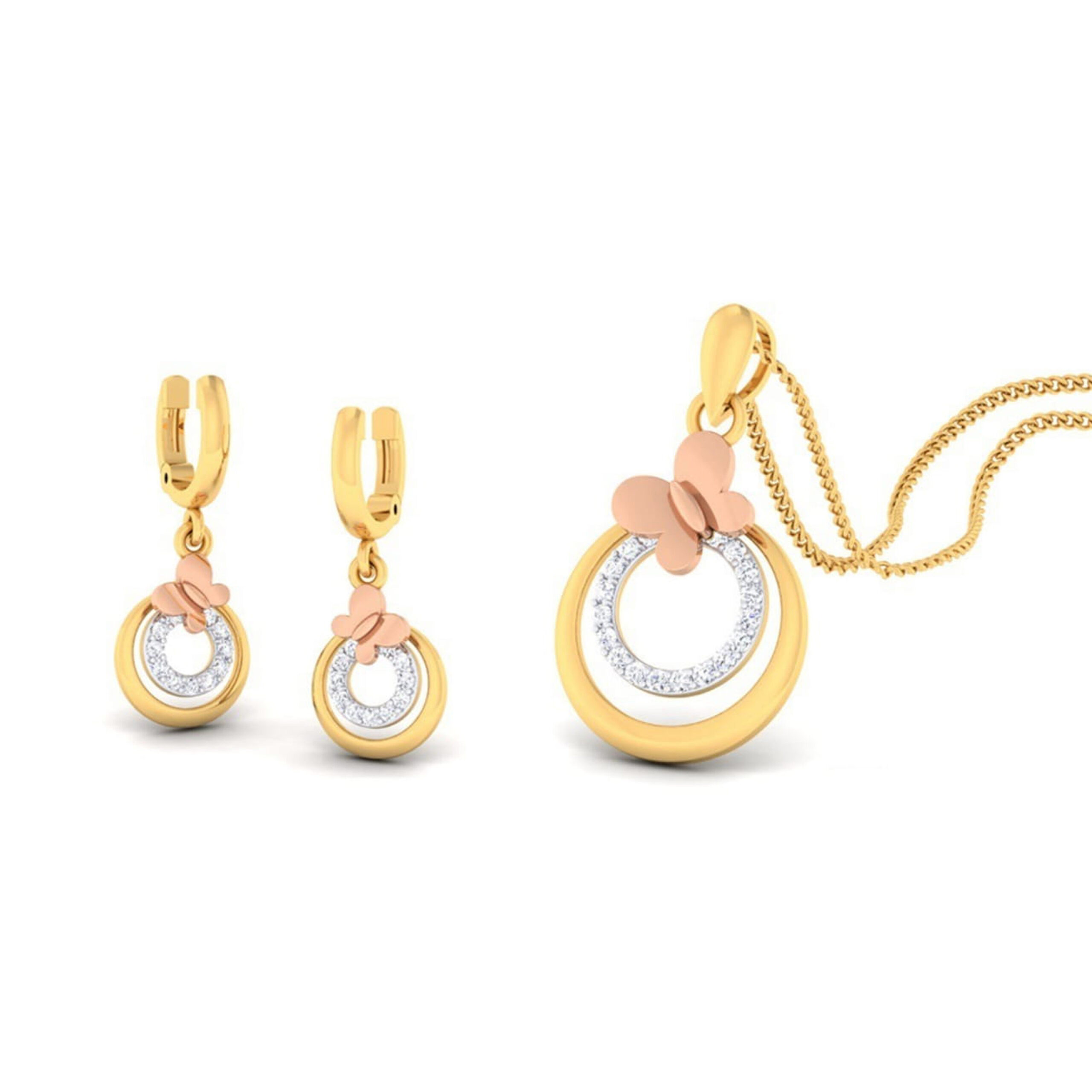 22k gold cz butterfly pendant set