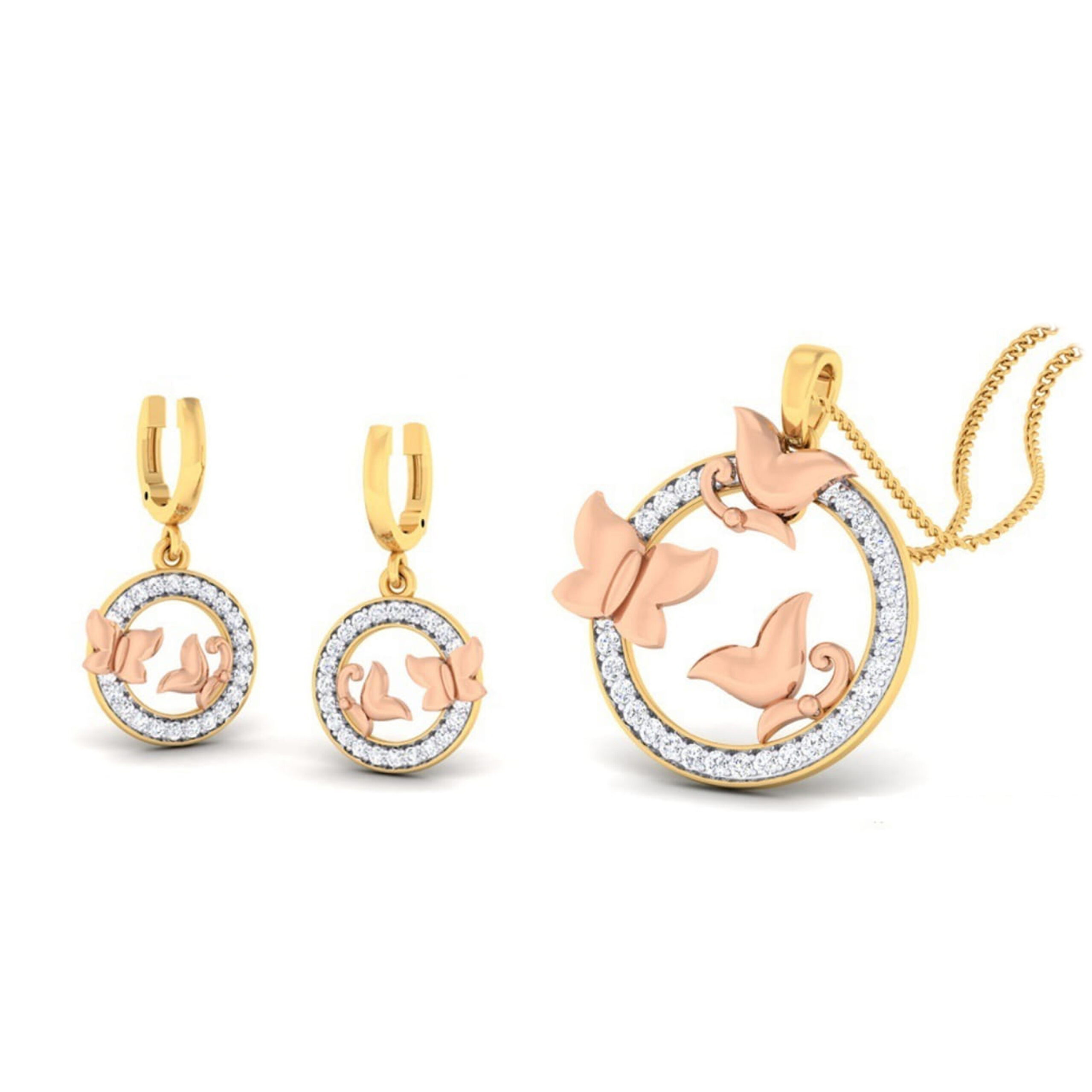 22k gold cz butterfly pendant set