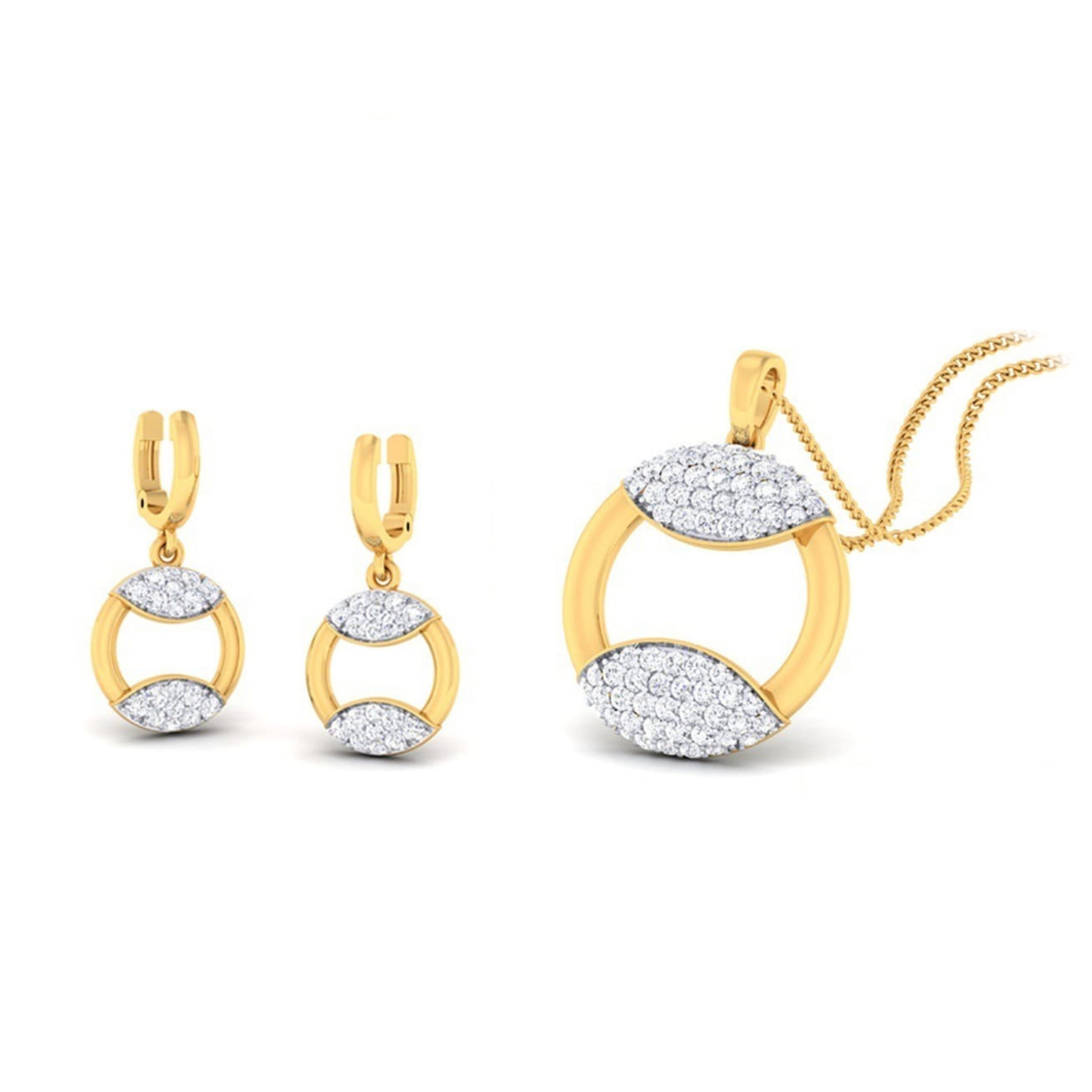 22k gold cz round pendant set