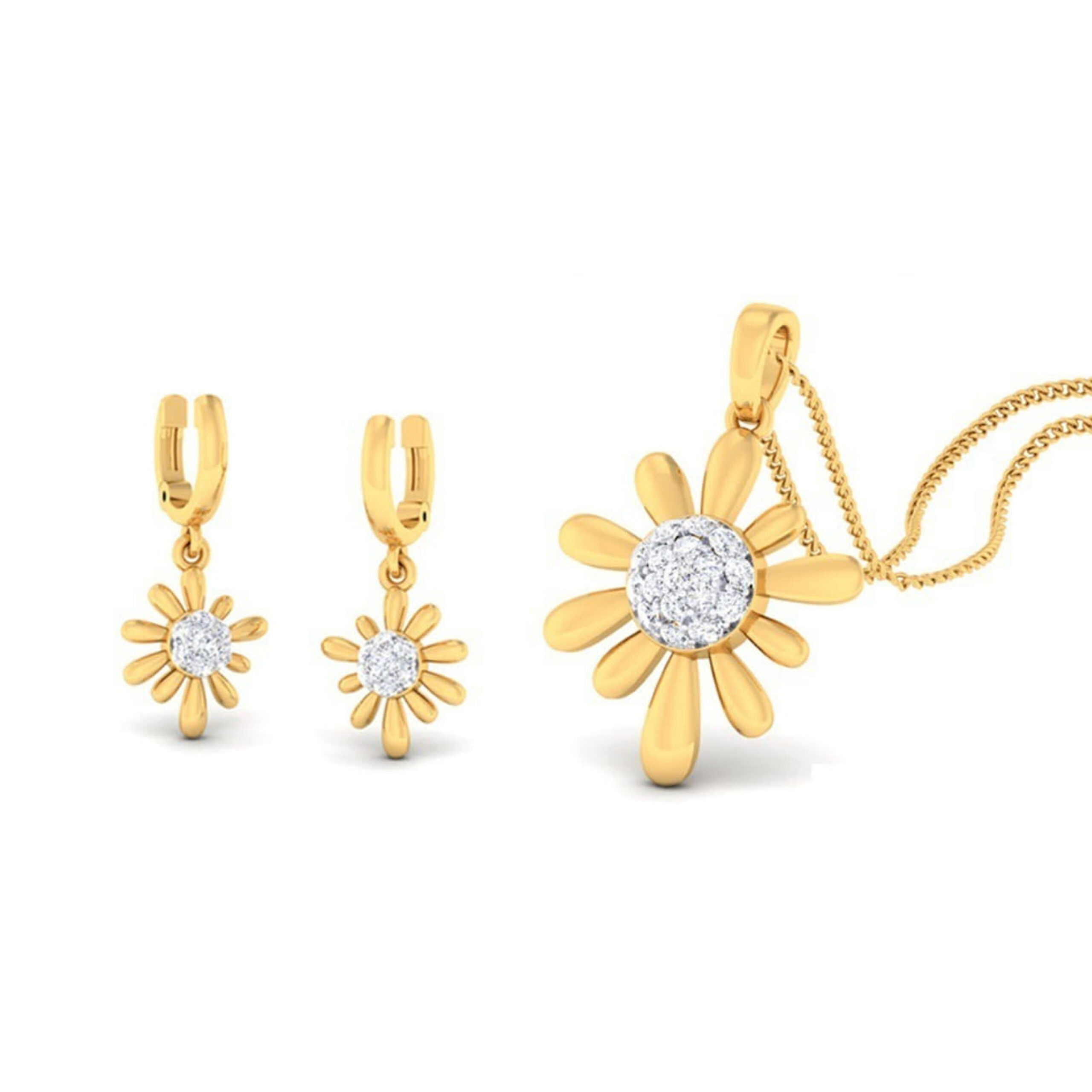22k gold cz sunshine pendant set