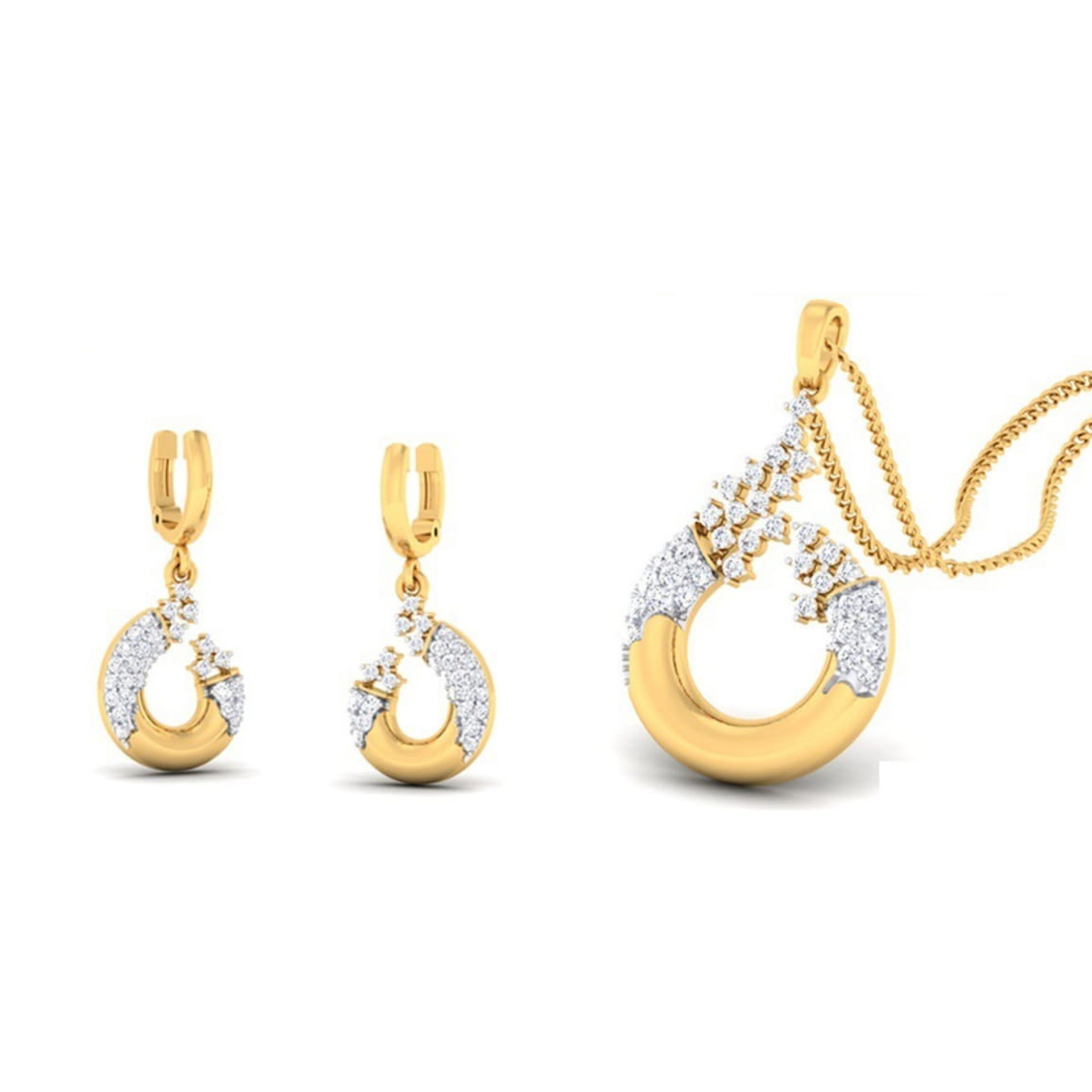 22k gold cz swirling pendant set