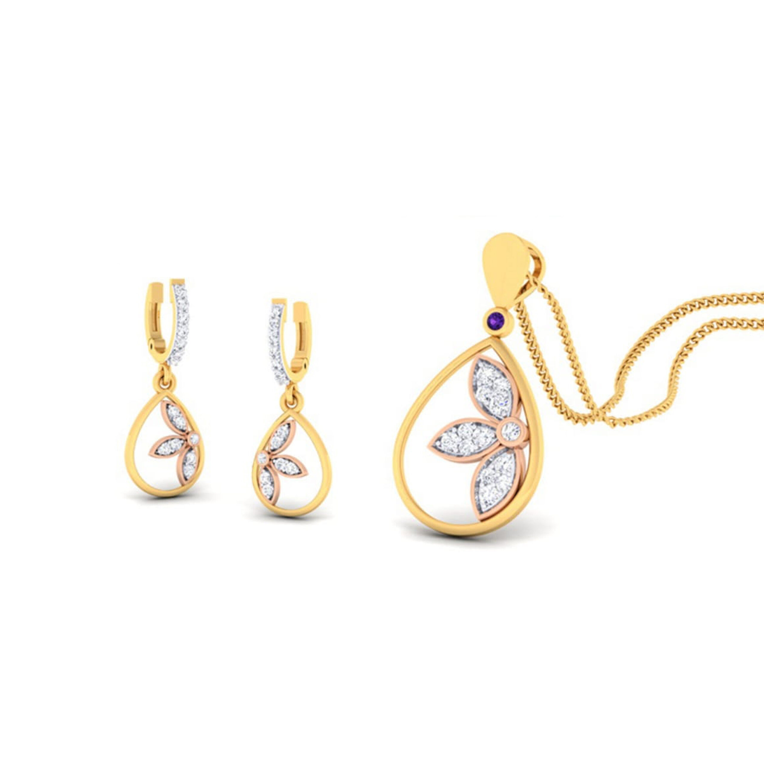 22k gold cz blooming petals pendant set