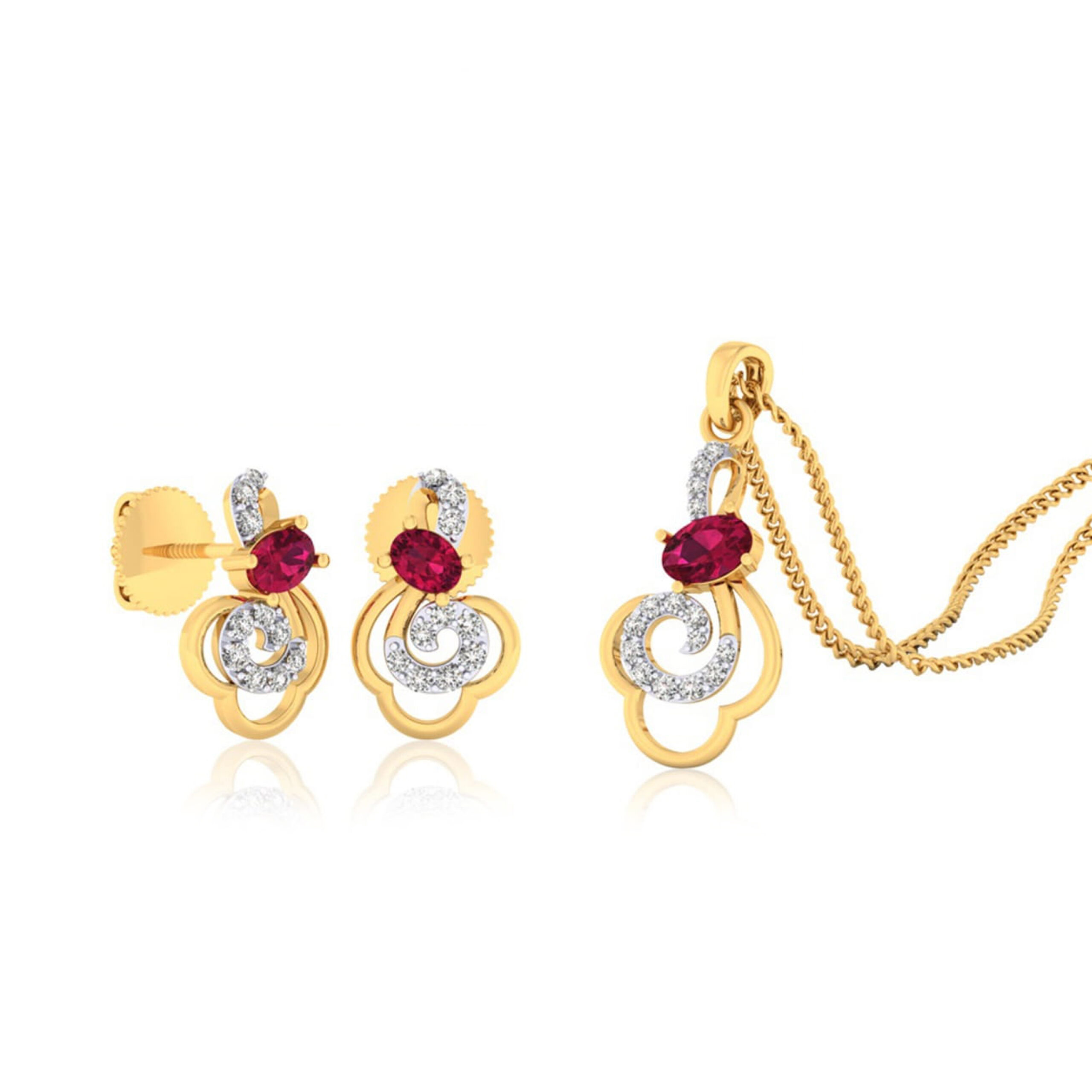 22k gold cz whirling pendant set