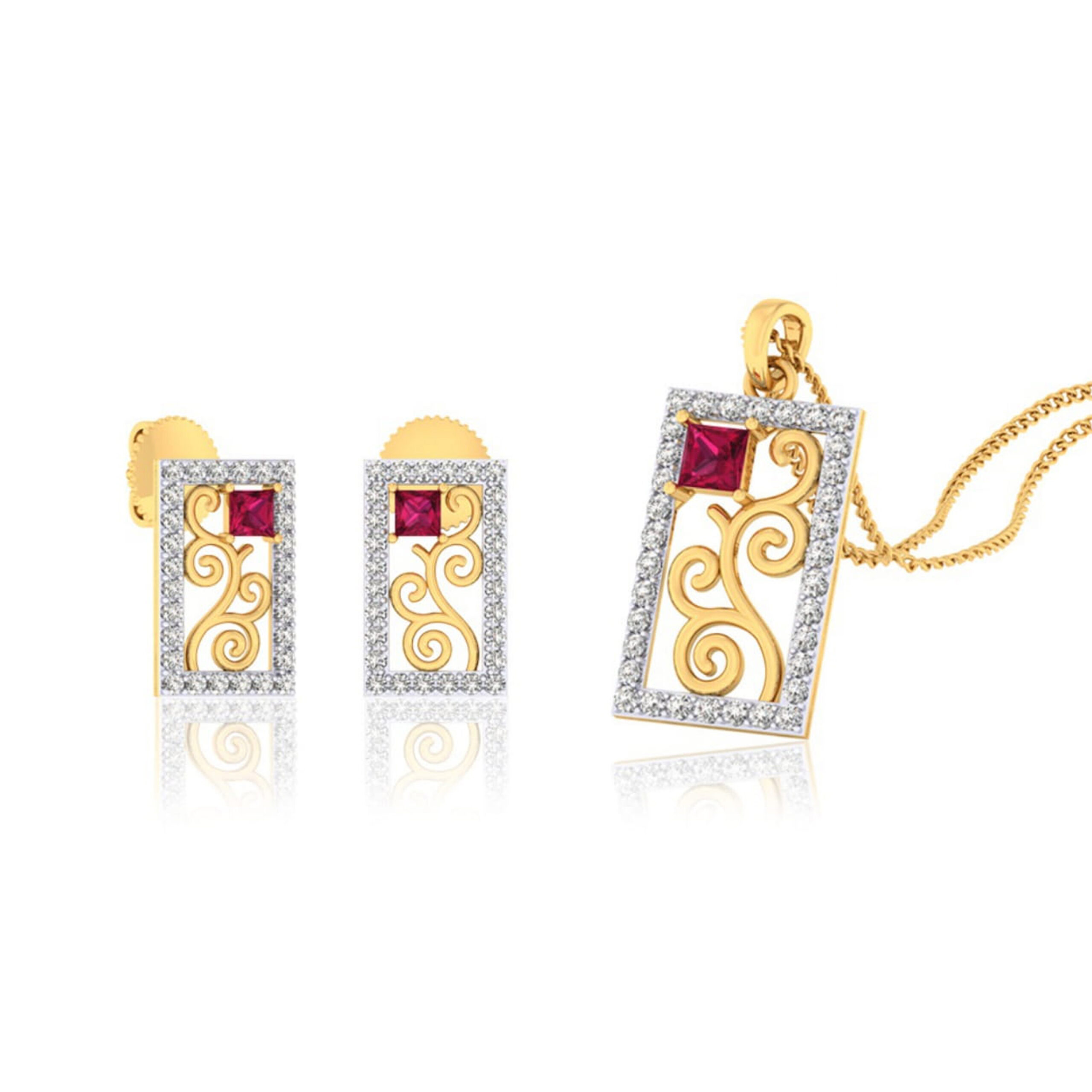 22k gold cz mystic bar pendant set