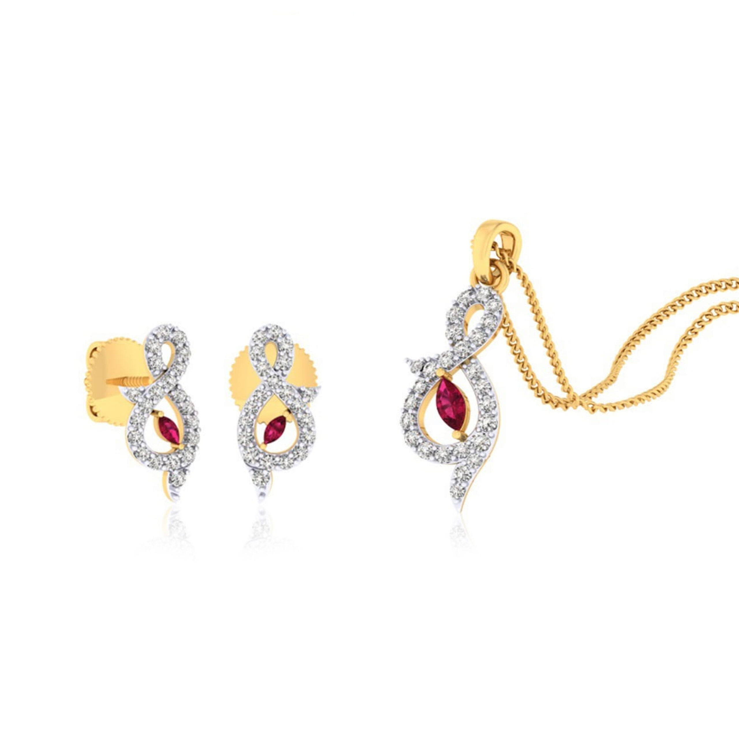 22k gold cz flowy pendant set