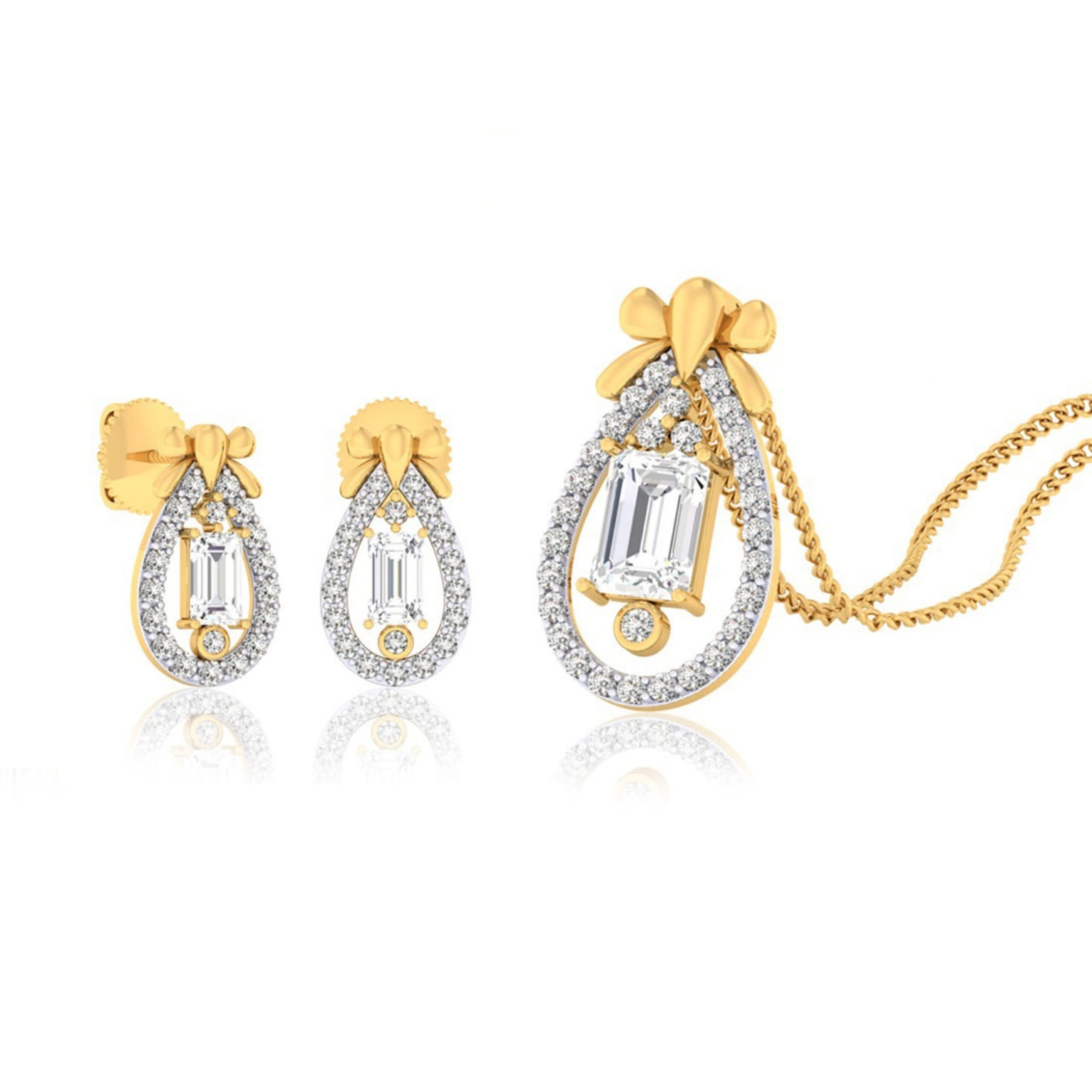 22k gold cz elegant blossom pendant set
