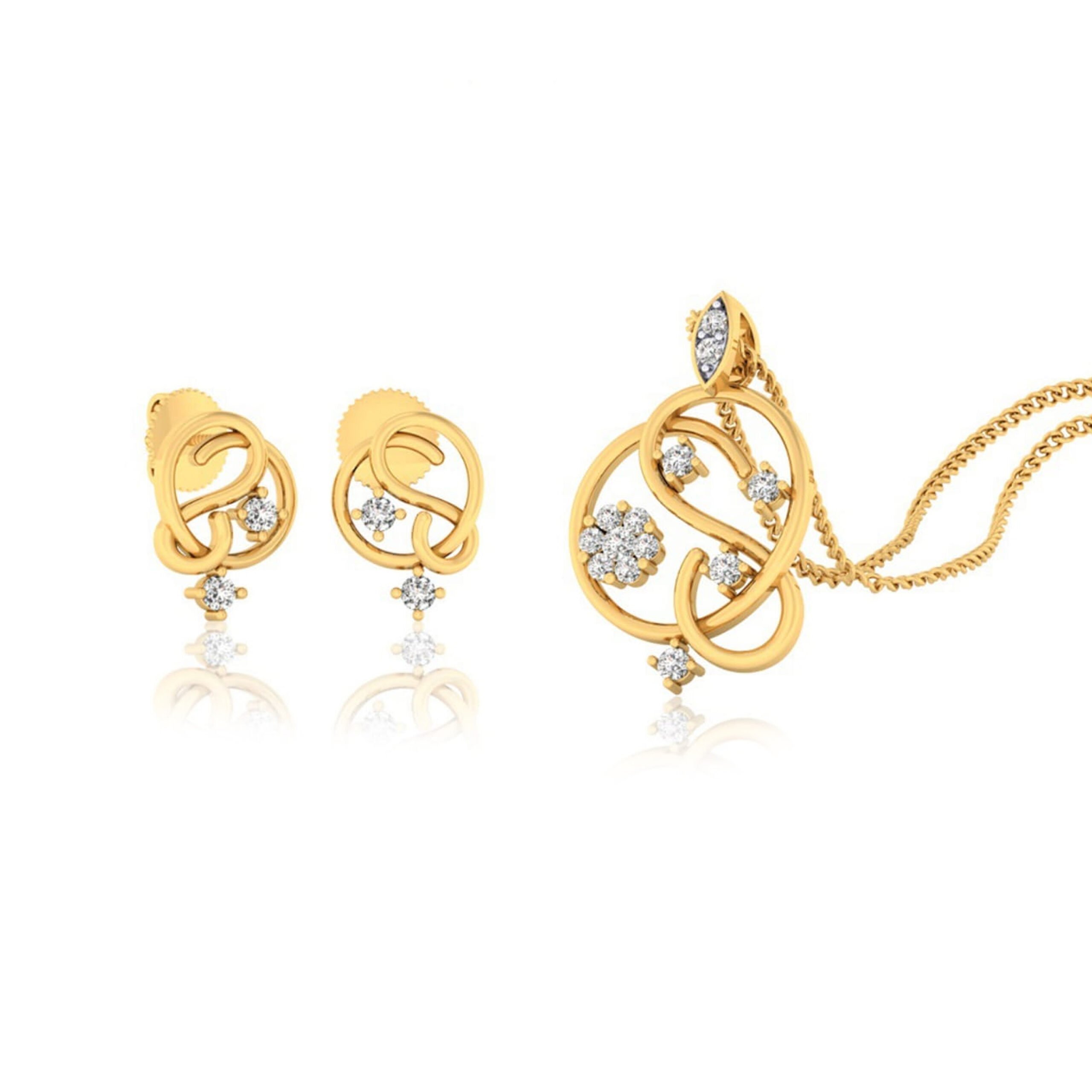 22k gold cz interlinked  pendant set