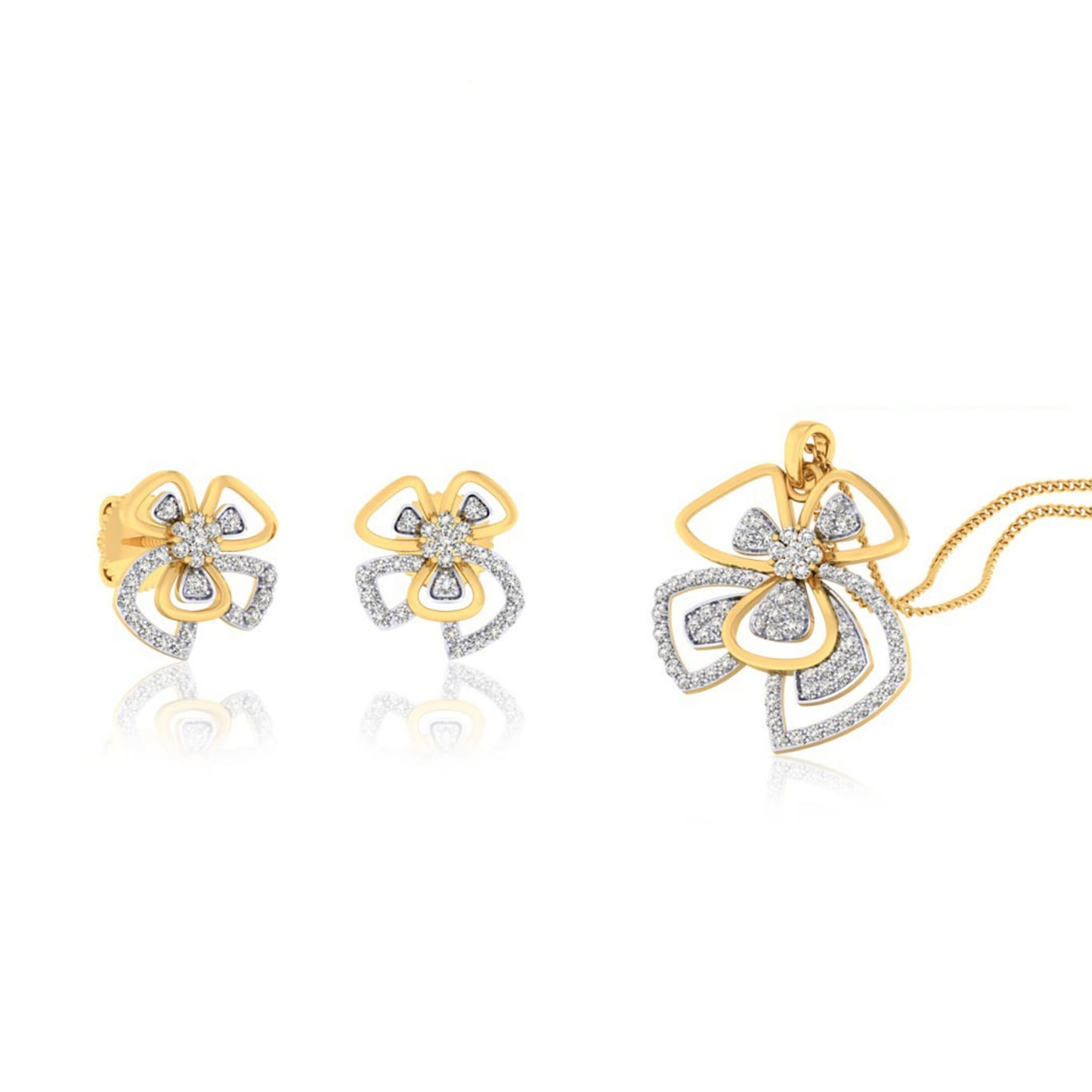 22k gold cz ribbon pendant set