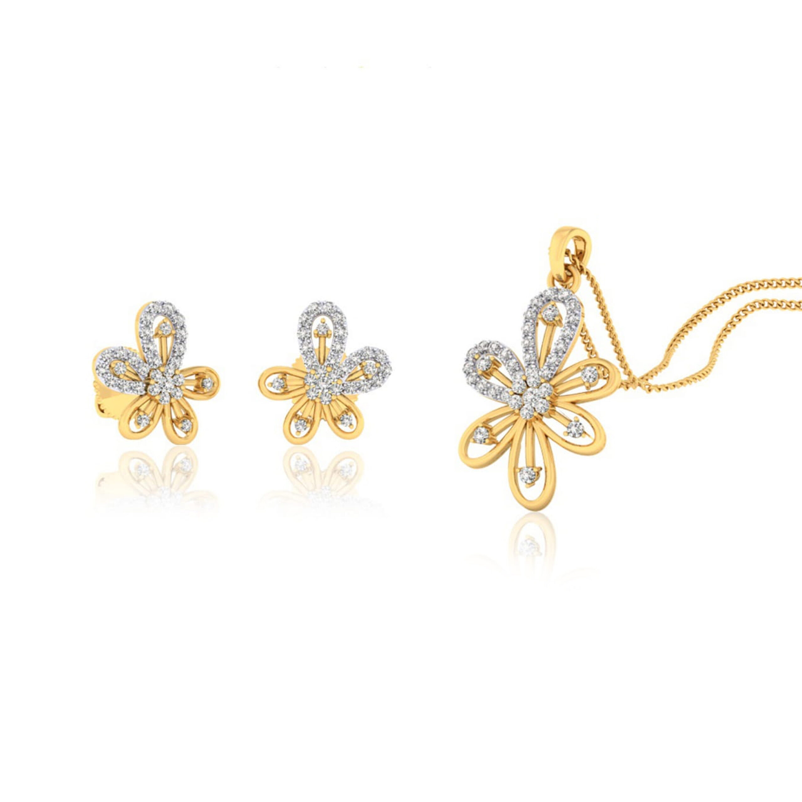 22k gold cz floral garden pendant set
