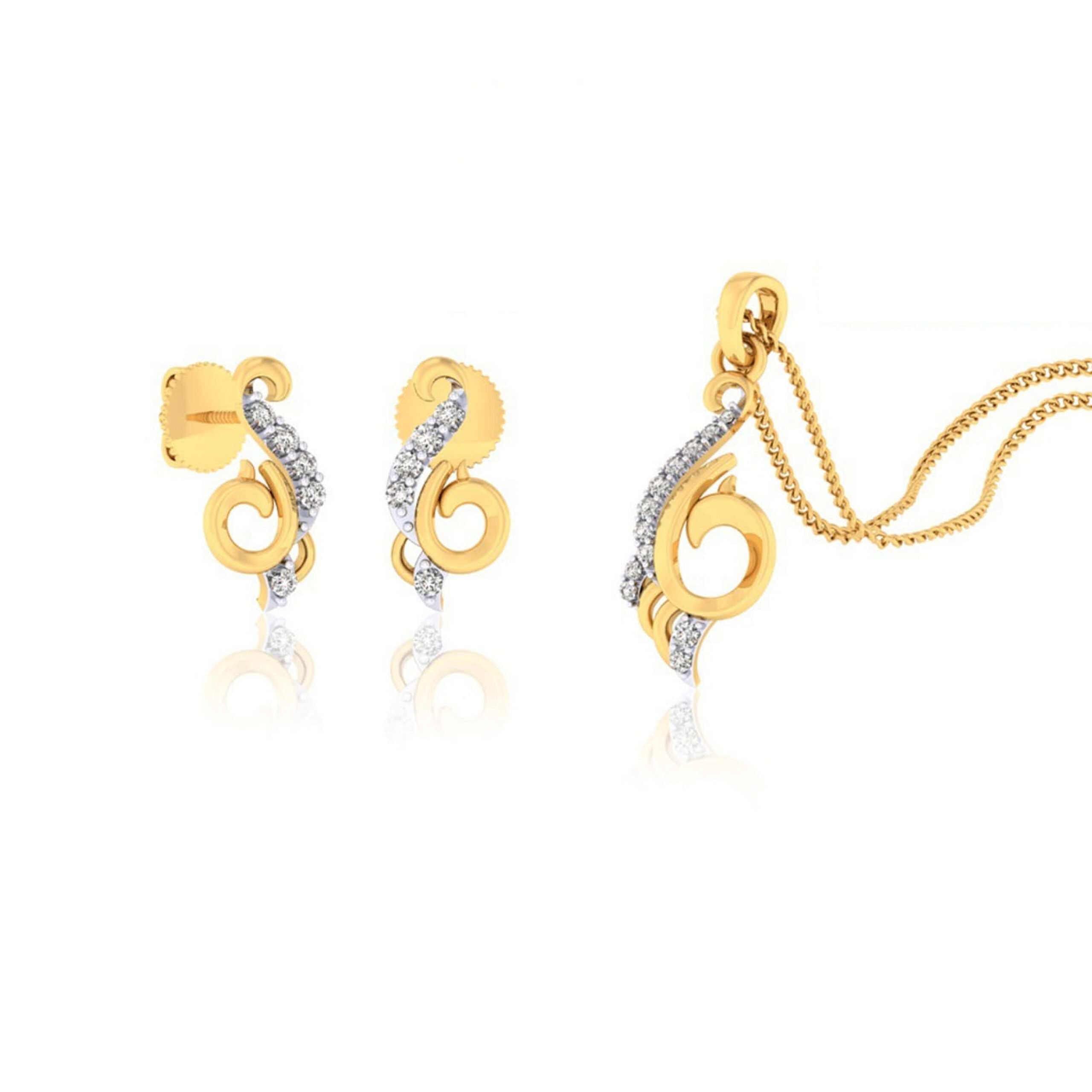 22k gold cz curling paisely pendant set