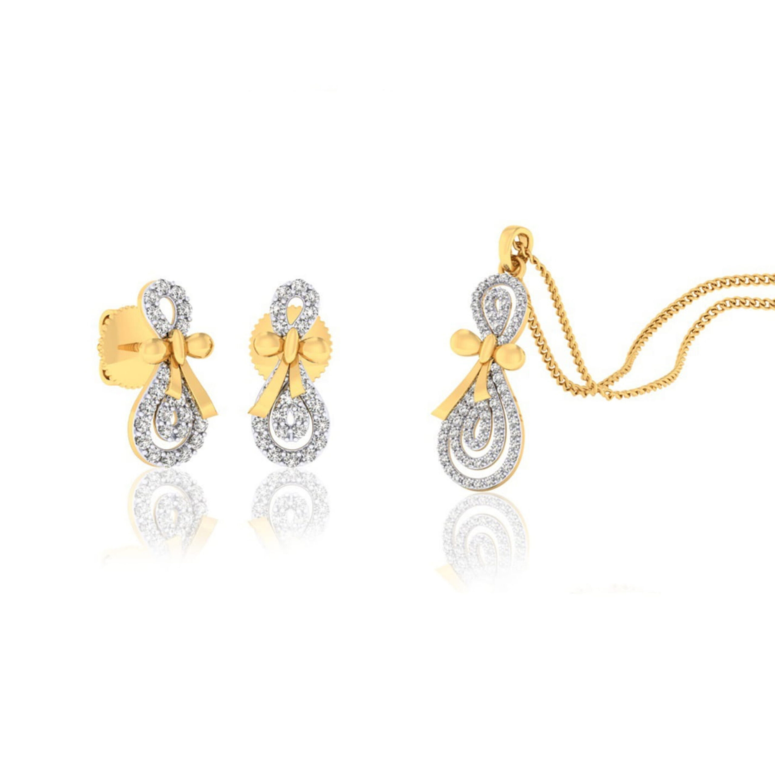 22k gold cz paisely swirl pendant set