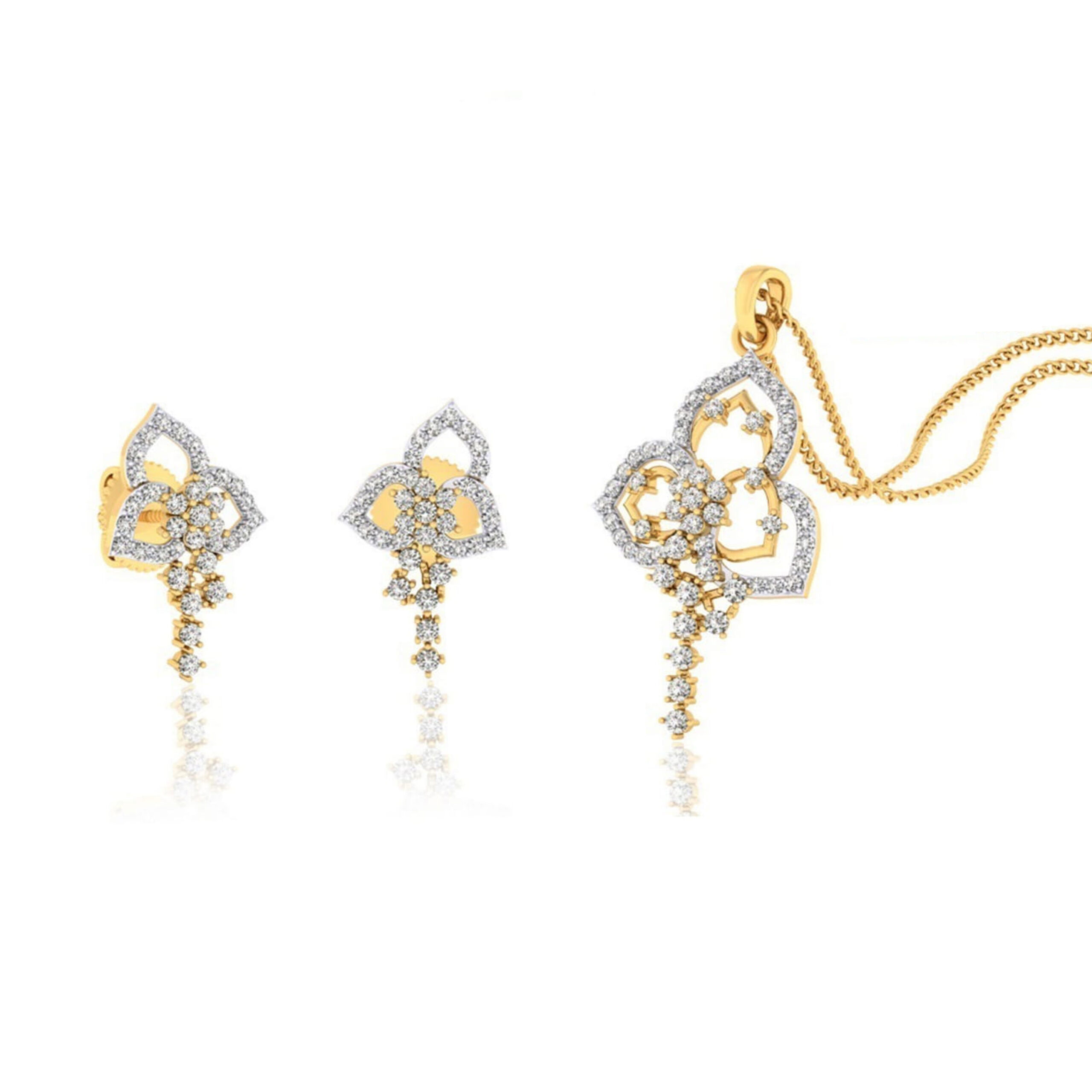 22k gold cz morning paisely pendant set