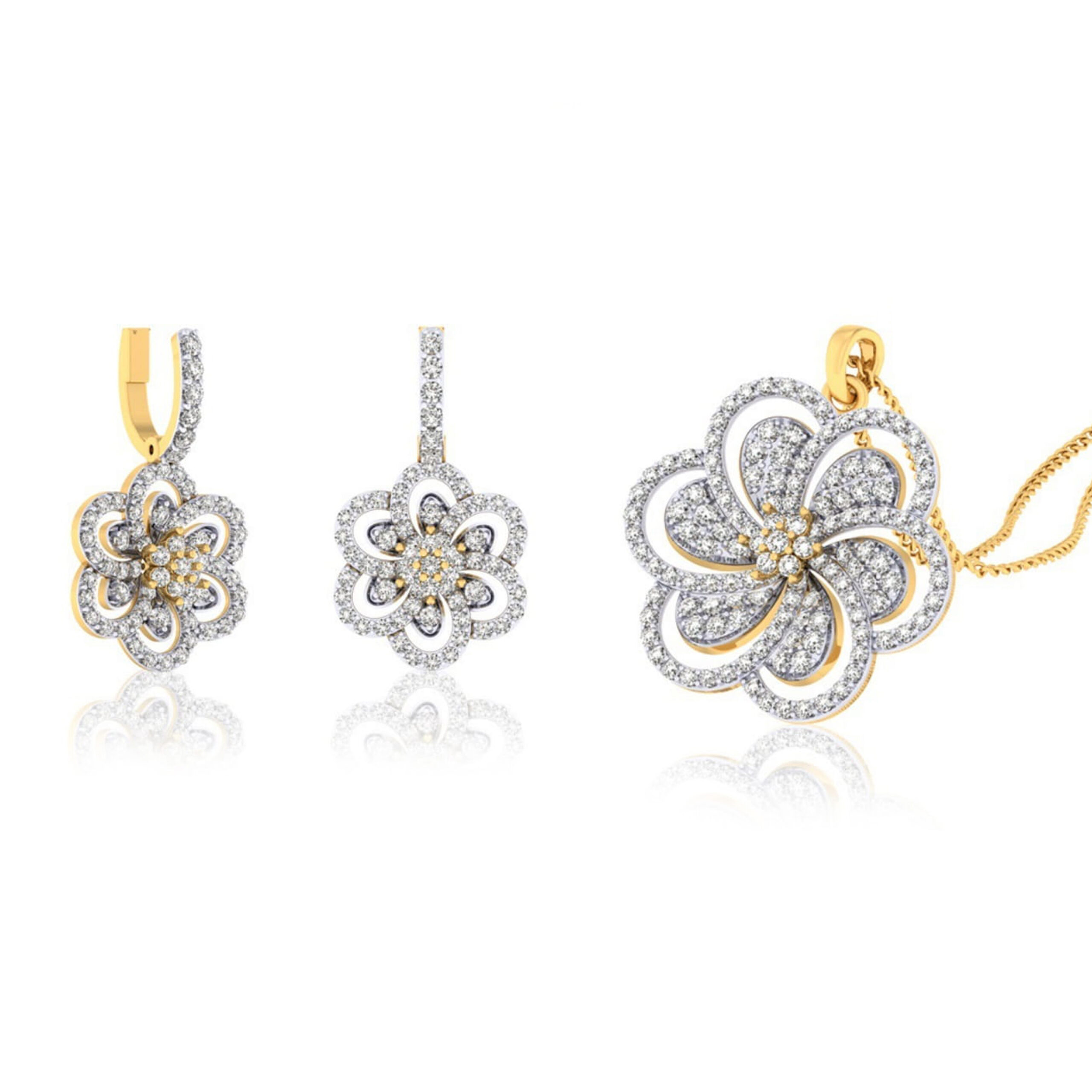 22k gold cz floral pendant set