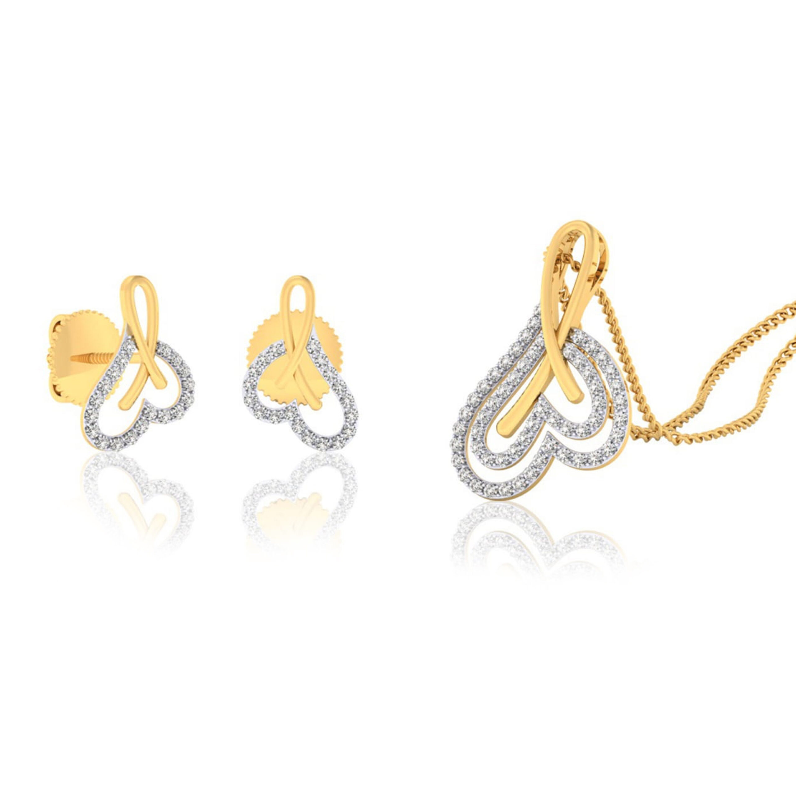 22k gold cz heart pendant set