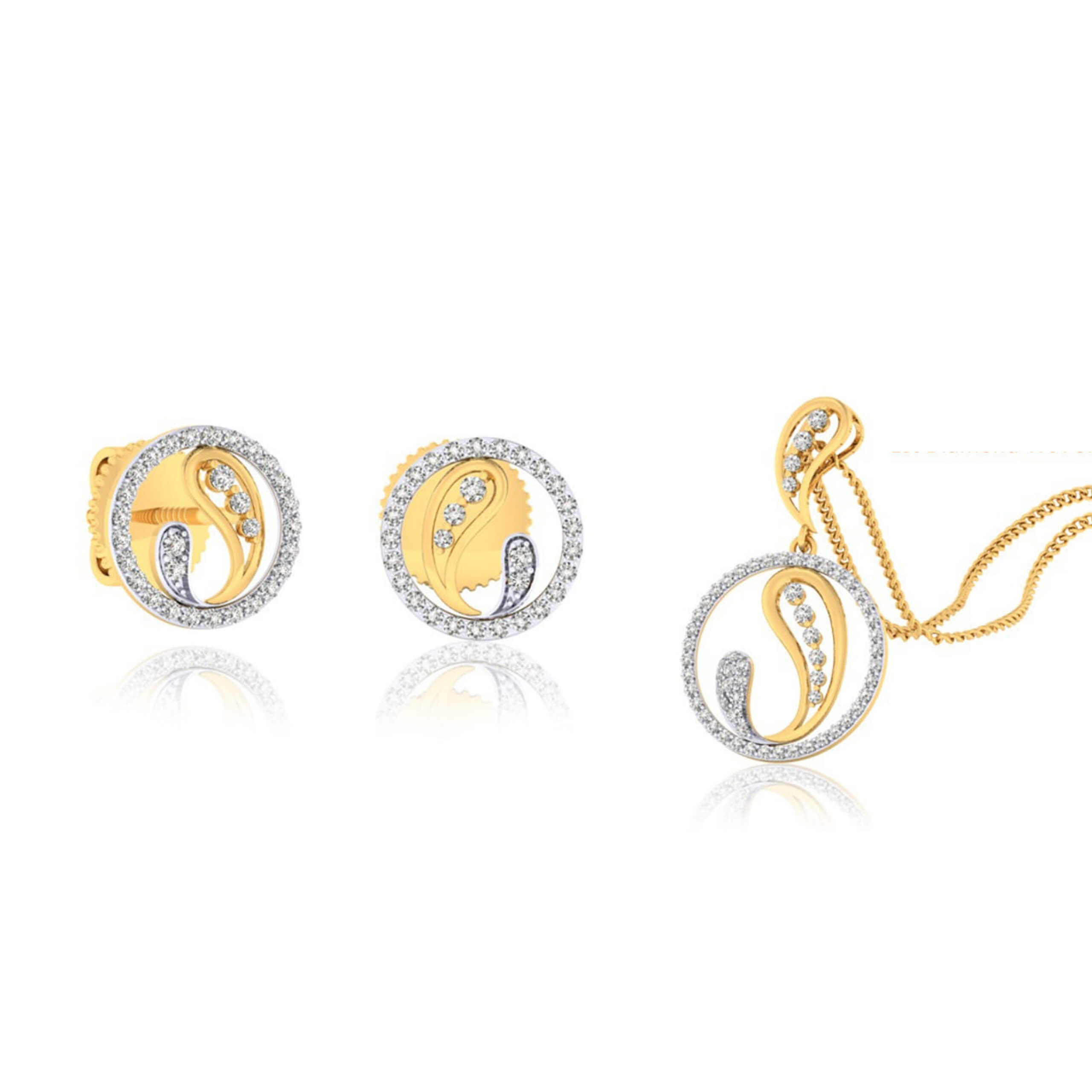 22k gold cz circular pendant set