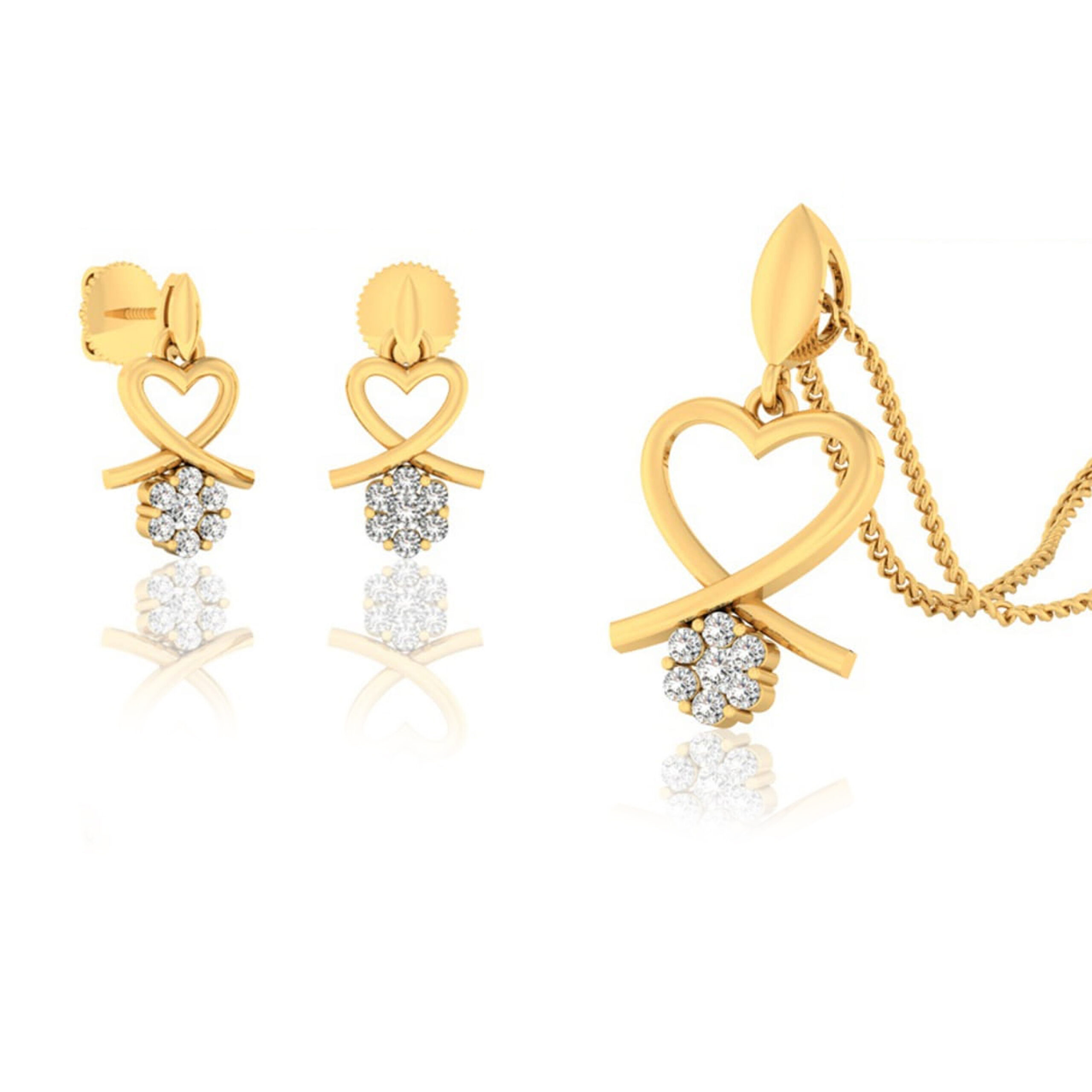 22k gold cz vine pendant set