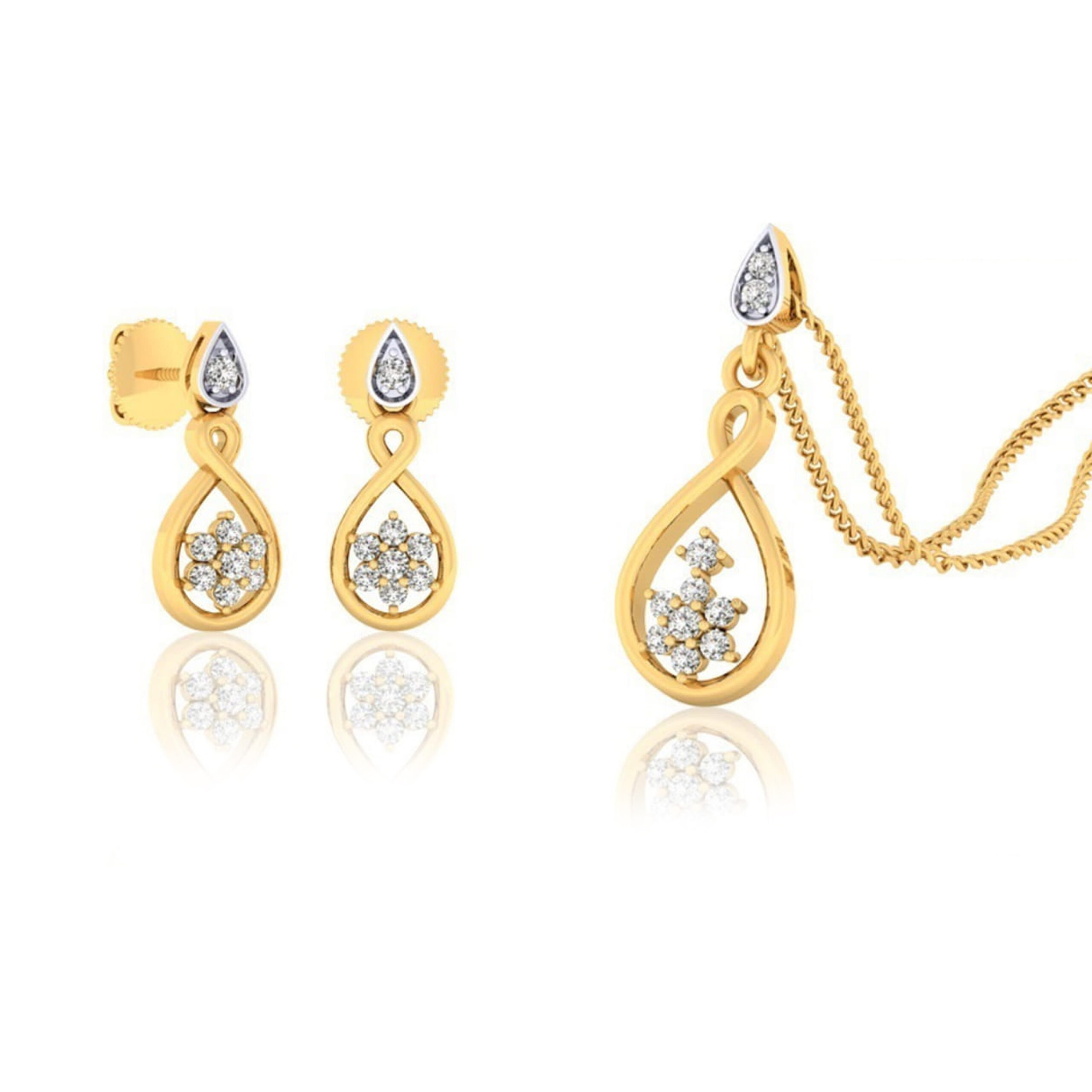 22k gold cz shiny spring pendant set