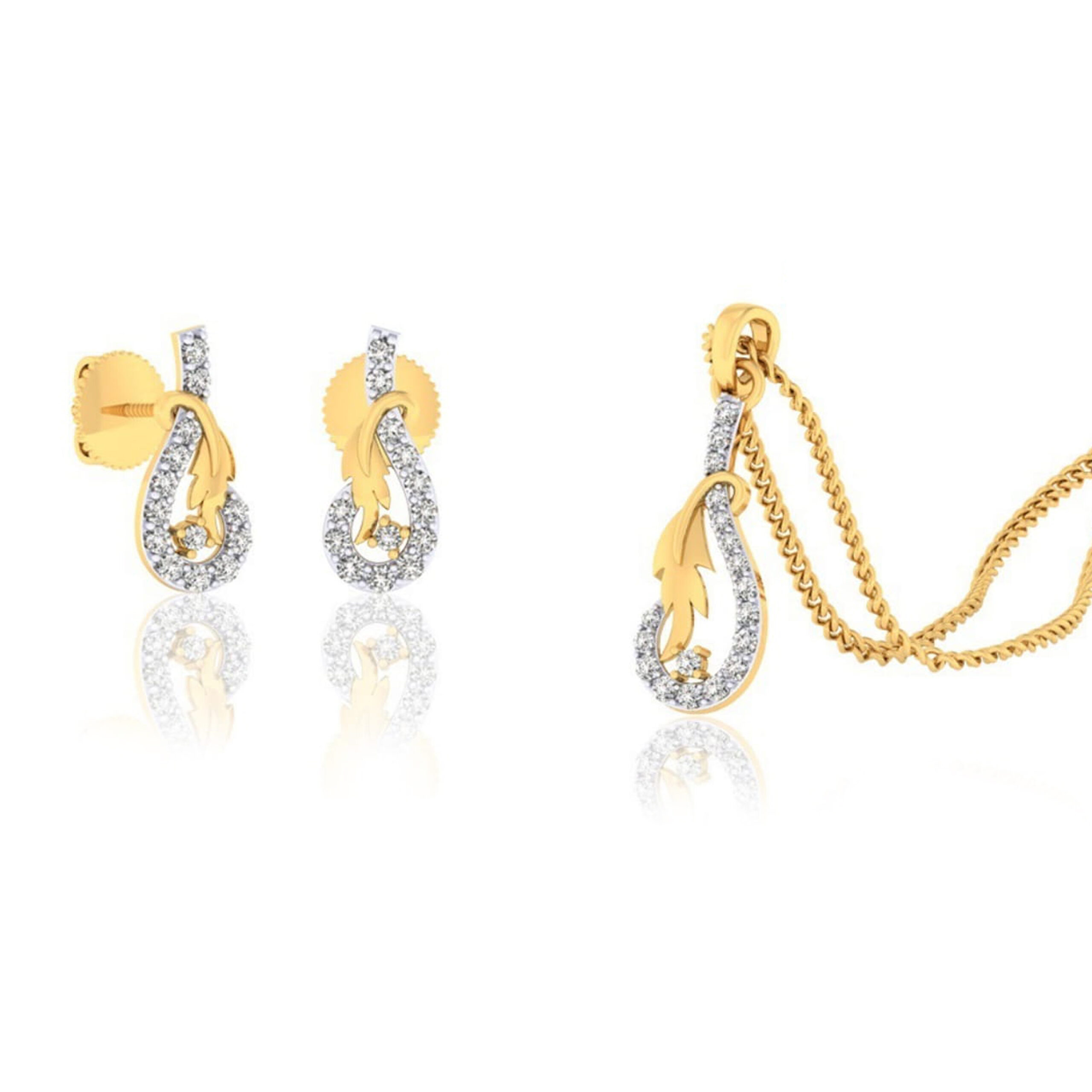 22k gold cz shinning bloom pendant set