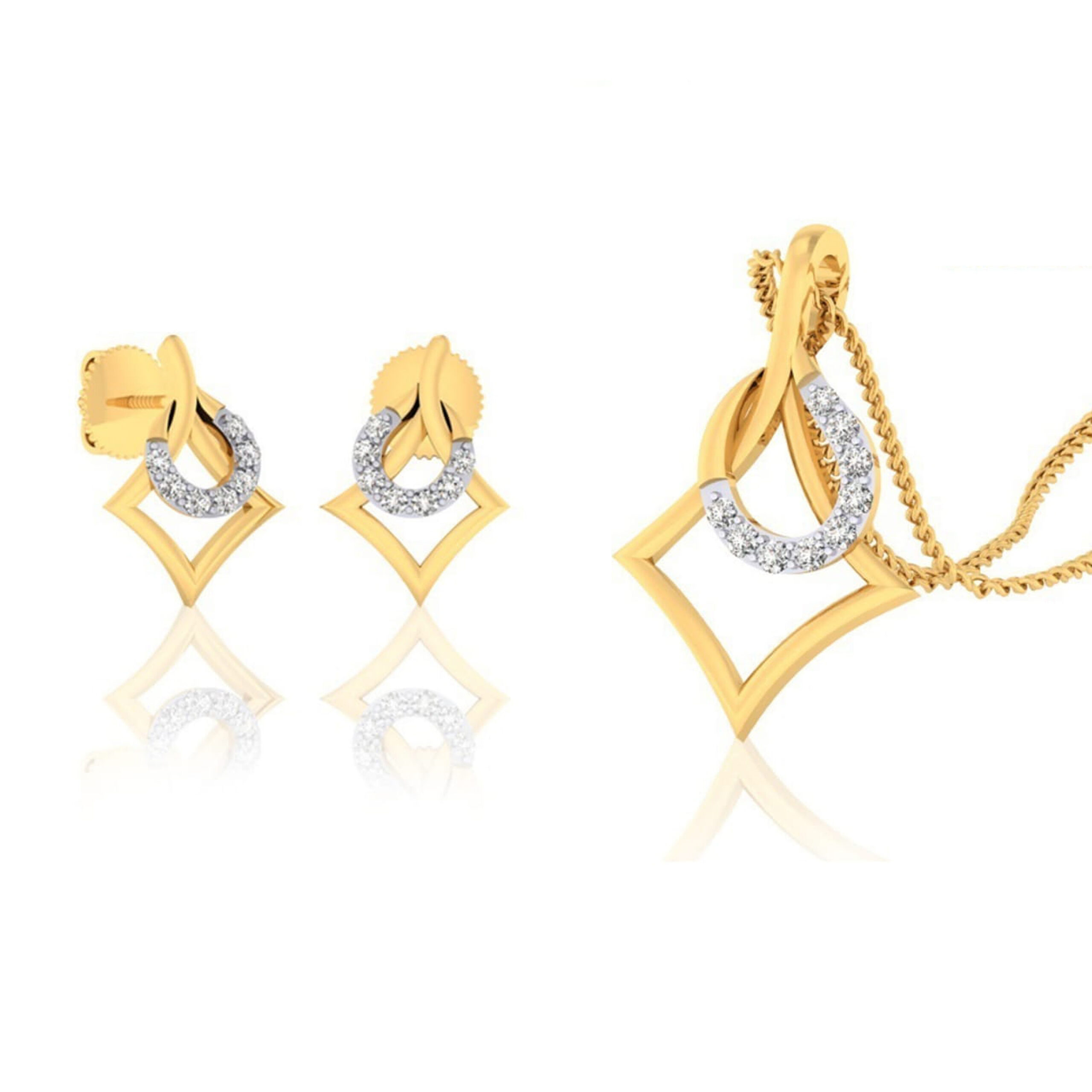 22k gold cz kite cutout pendant set