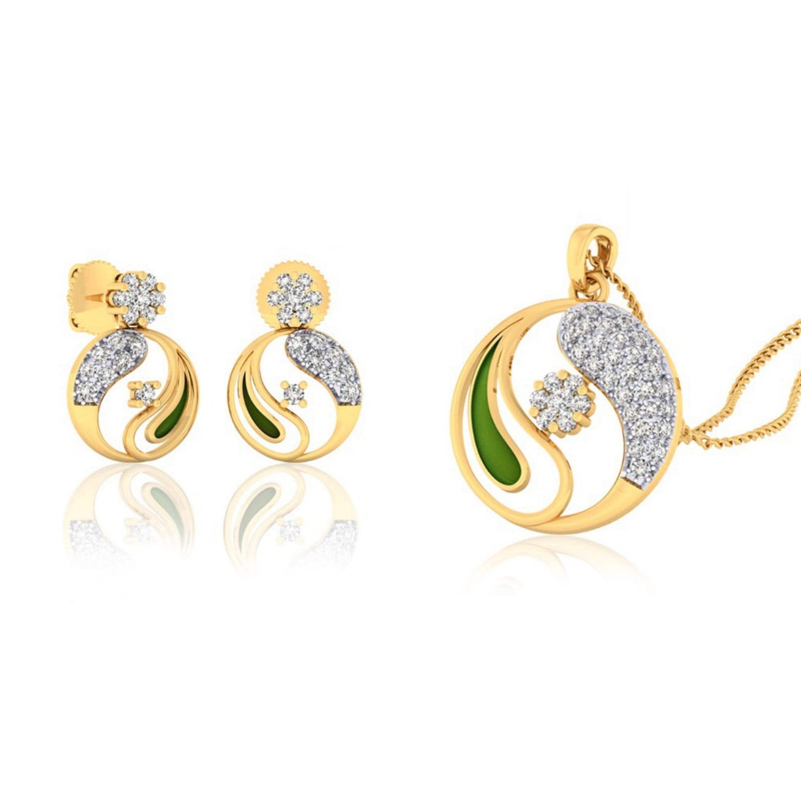 22k gold cz round pendant set