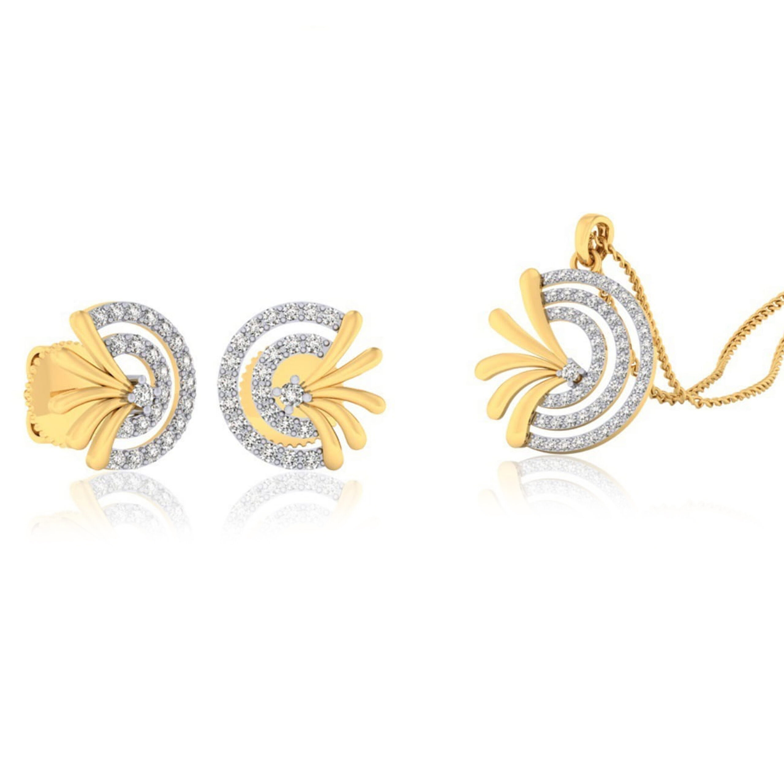 22k gold cz feather pendant set