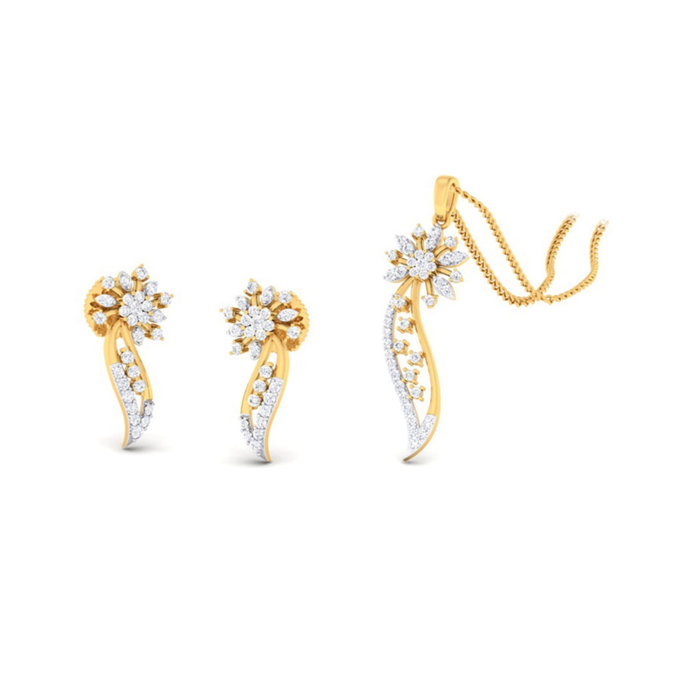 22k gold cz floral pendant set
