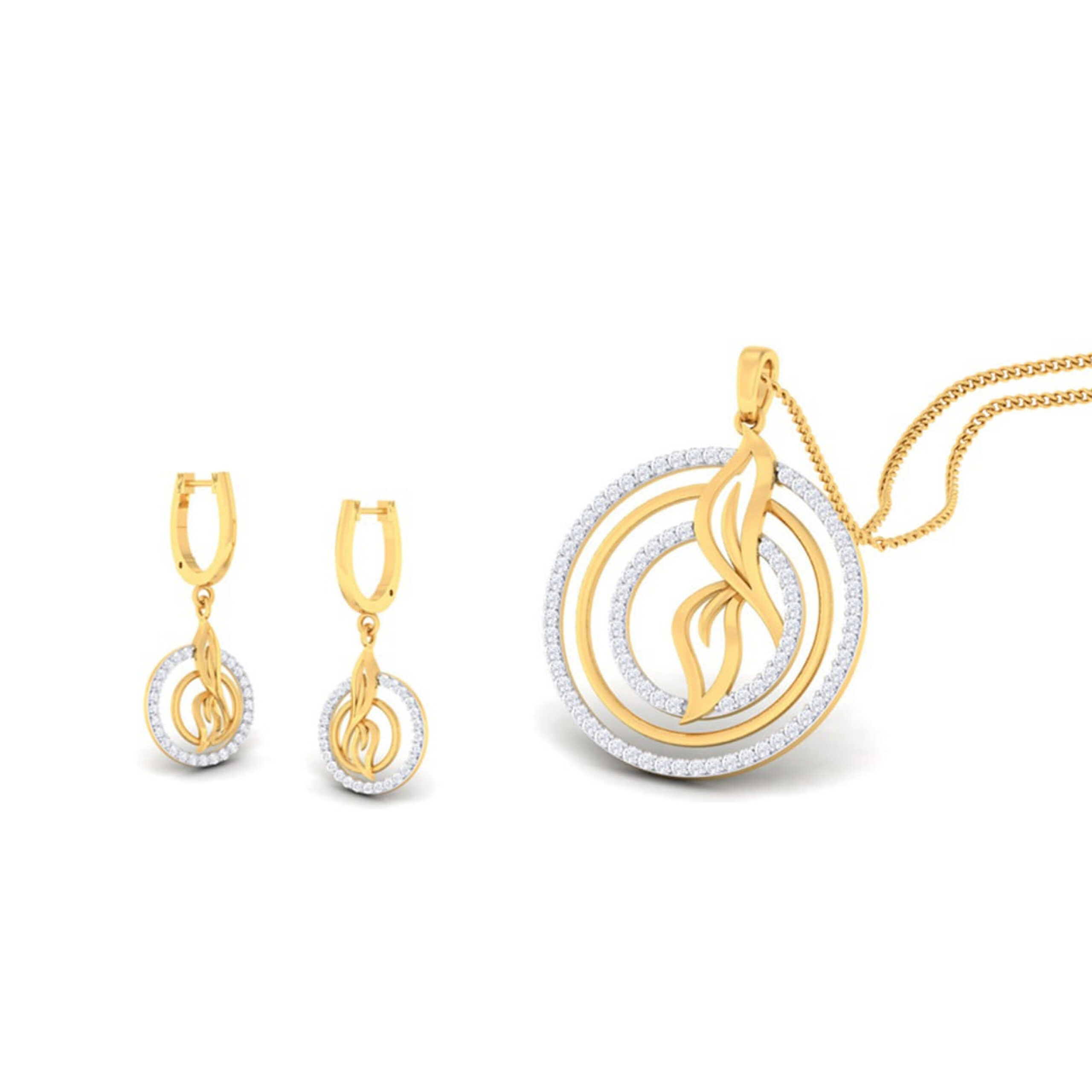 22k gold cz round pendant set
