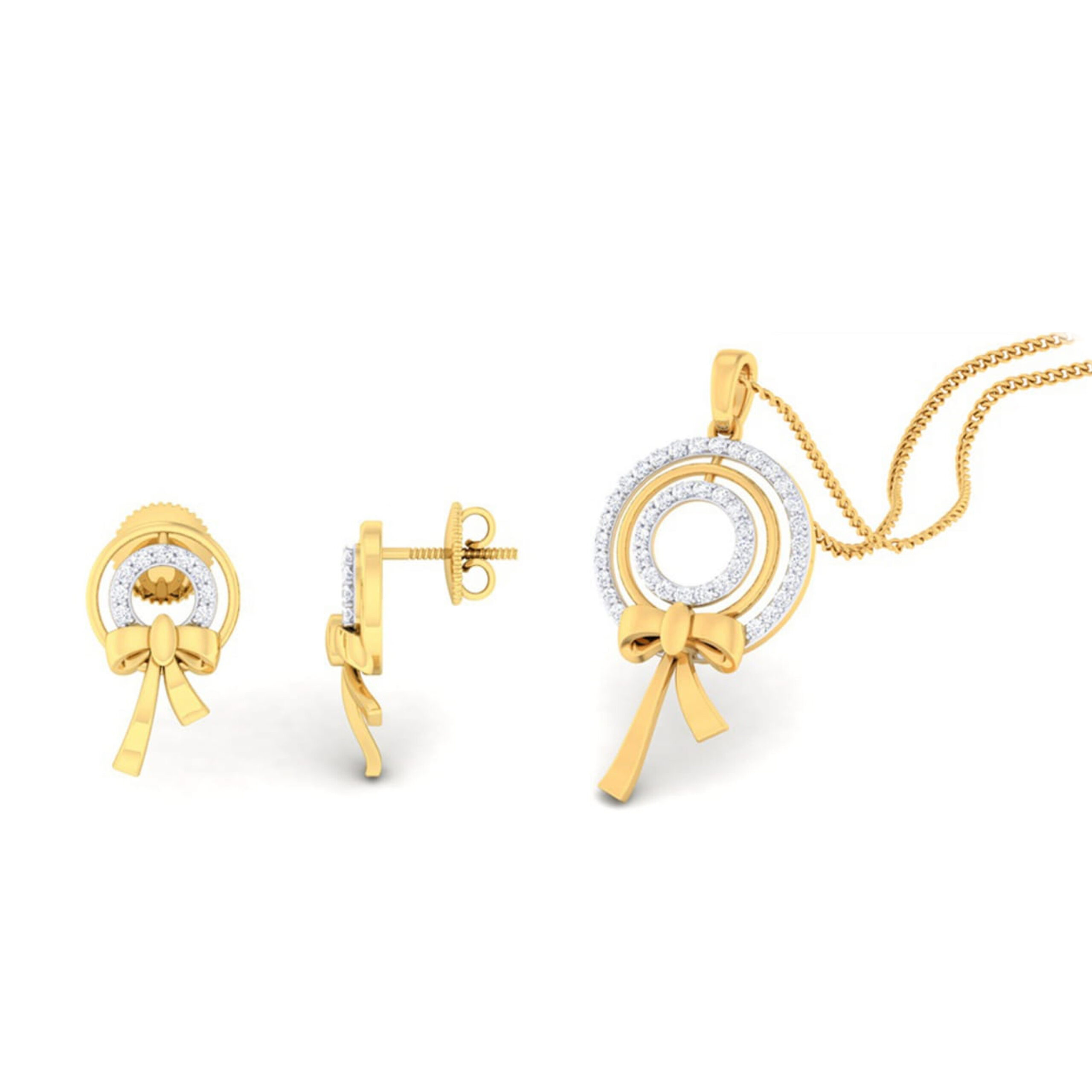 22k gold cz bow pendant set