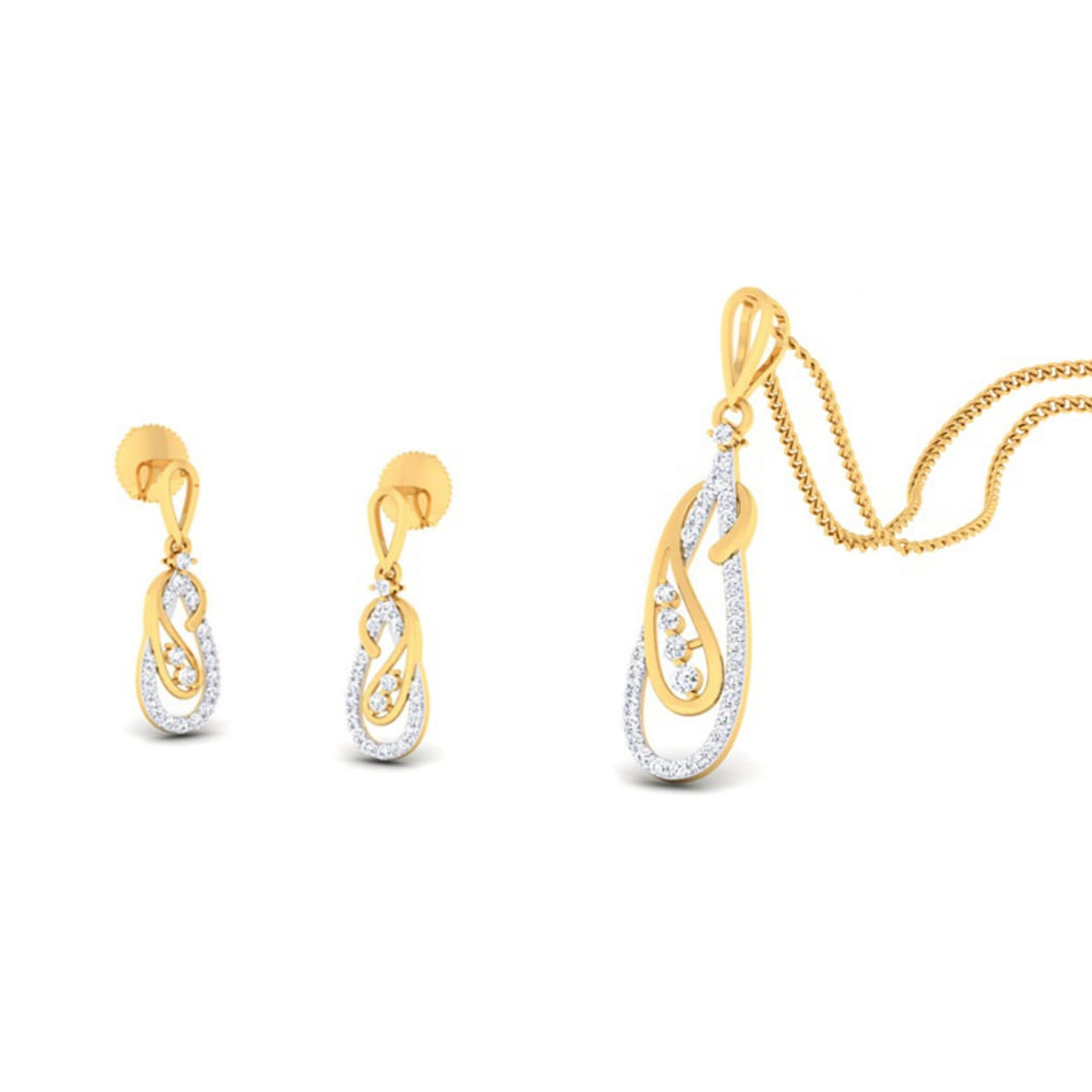 22k gold cz curvy pendant set