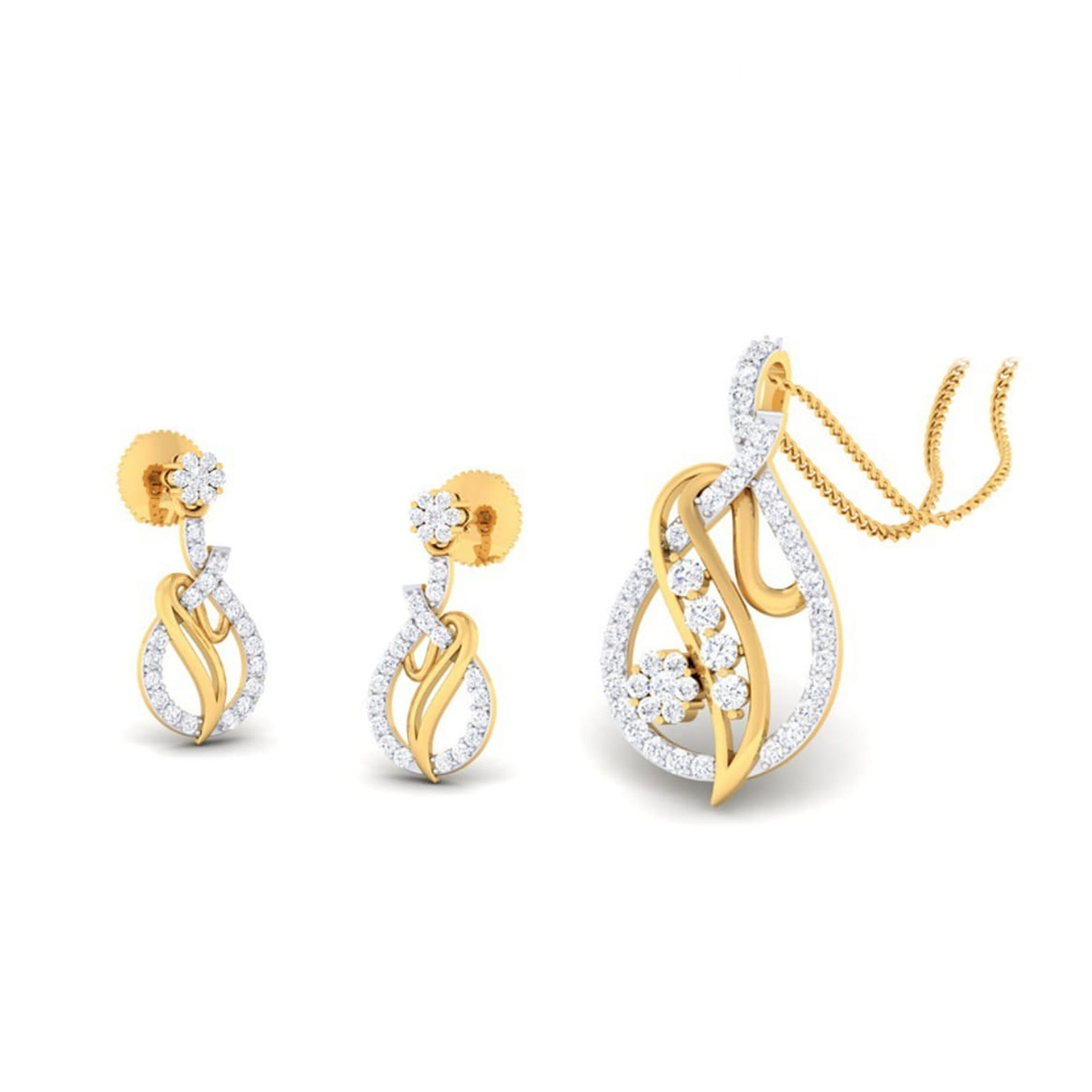 22k gold cz blossom pendant set