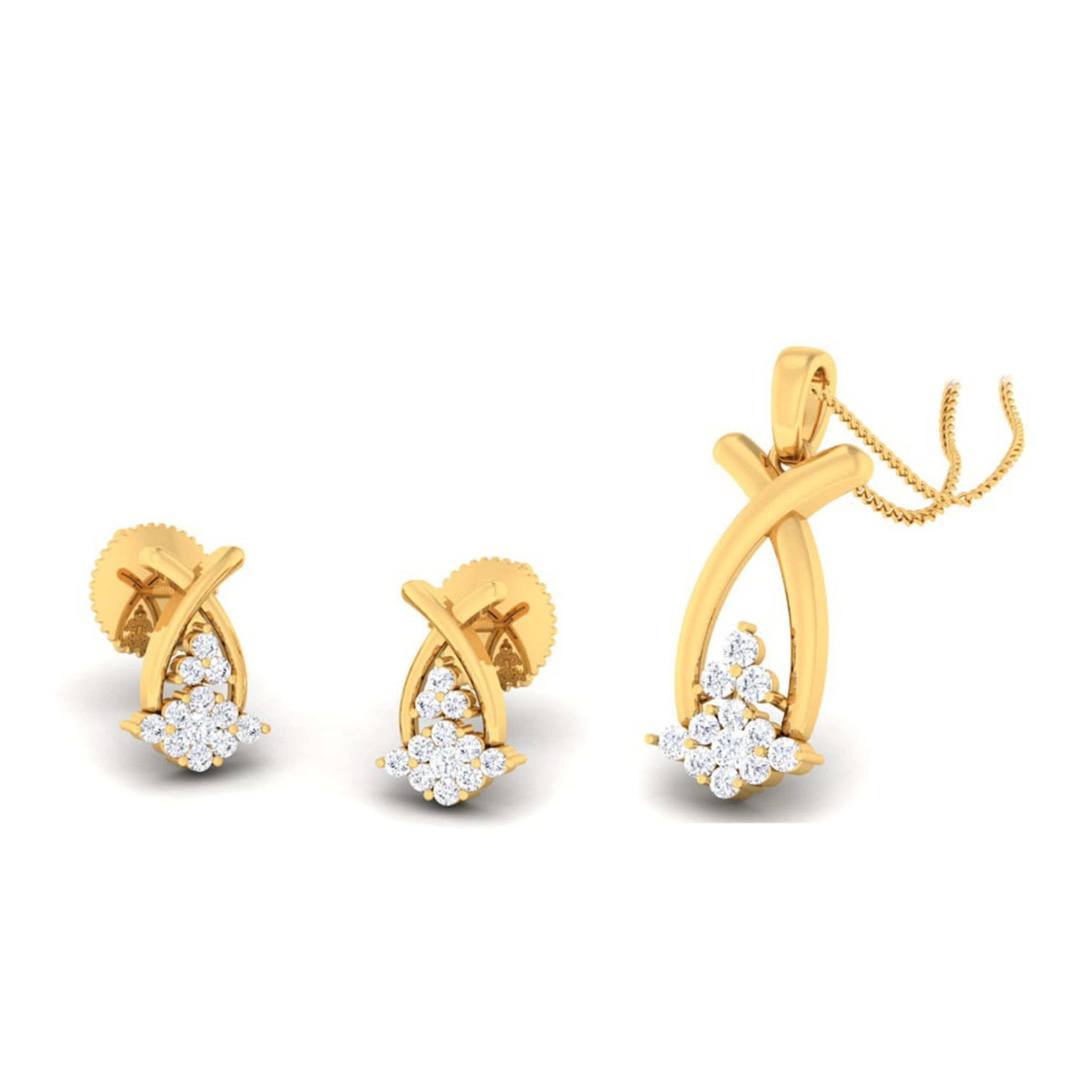 22k gold cz star gaze pendant set