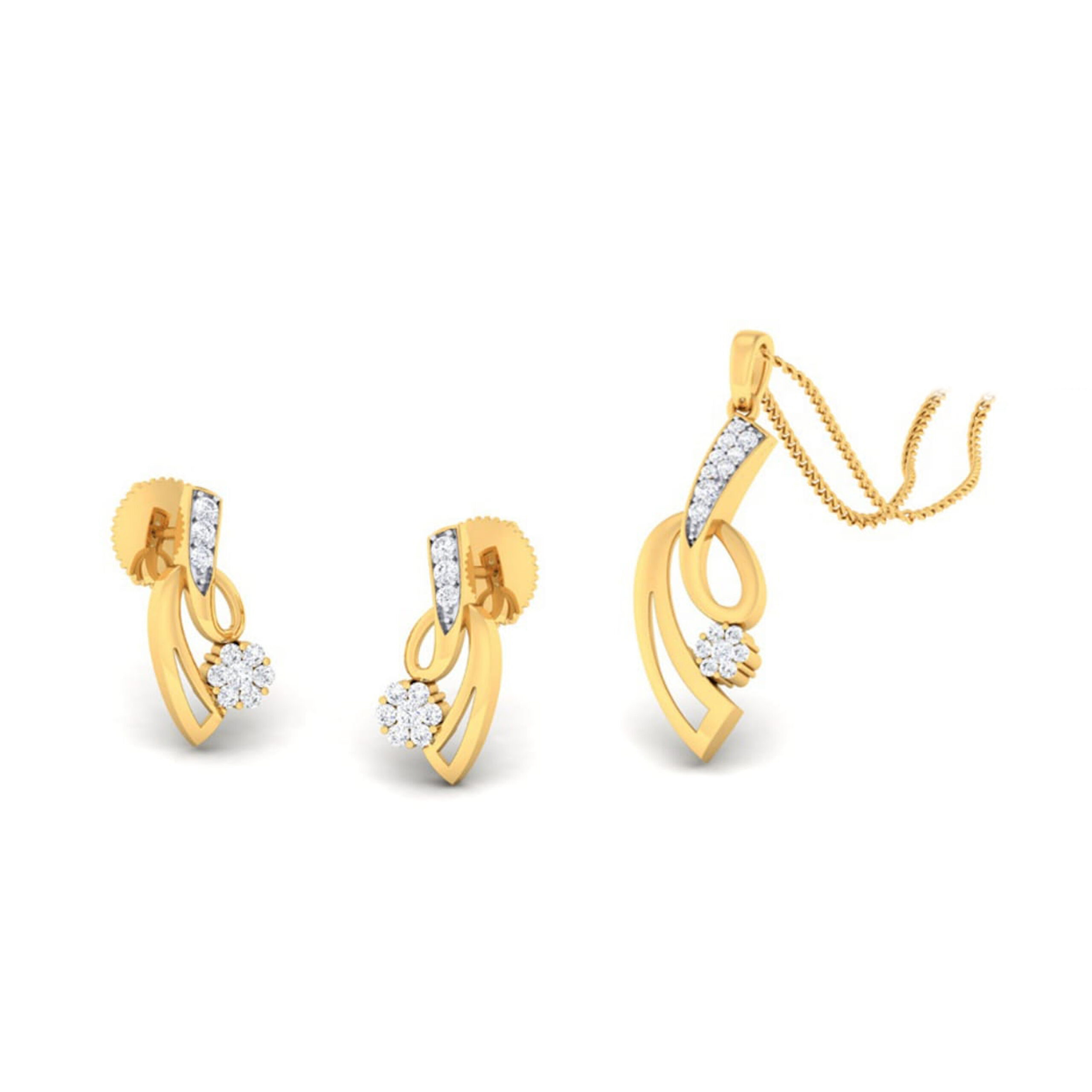 22k gold cz unique pendant set
