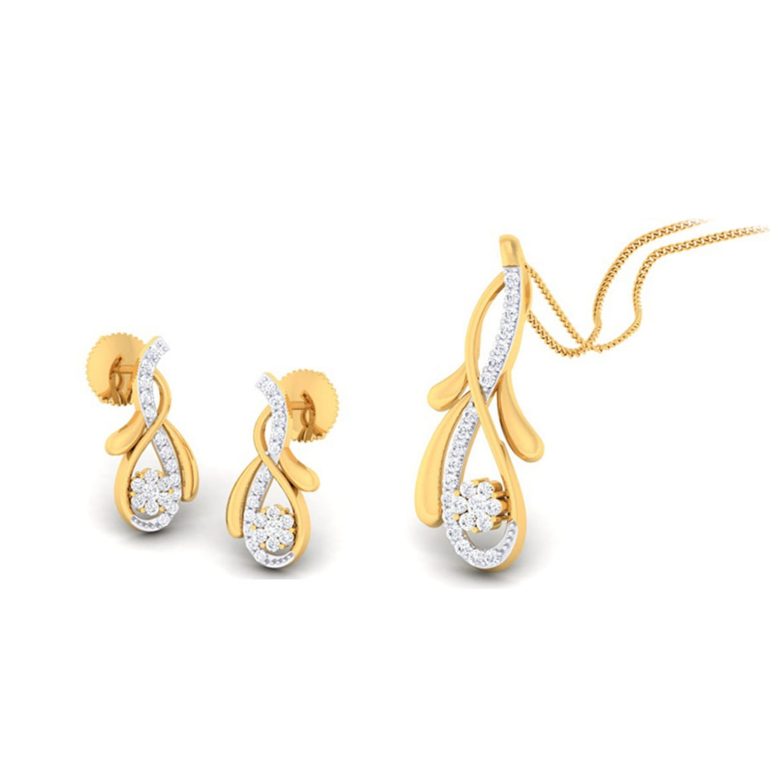 22k gold cz star gaze pendant set
