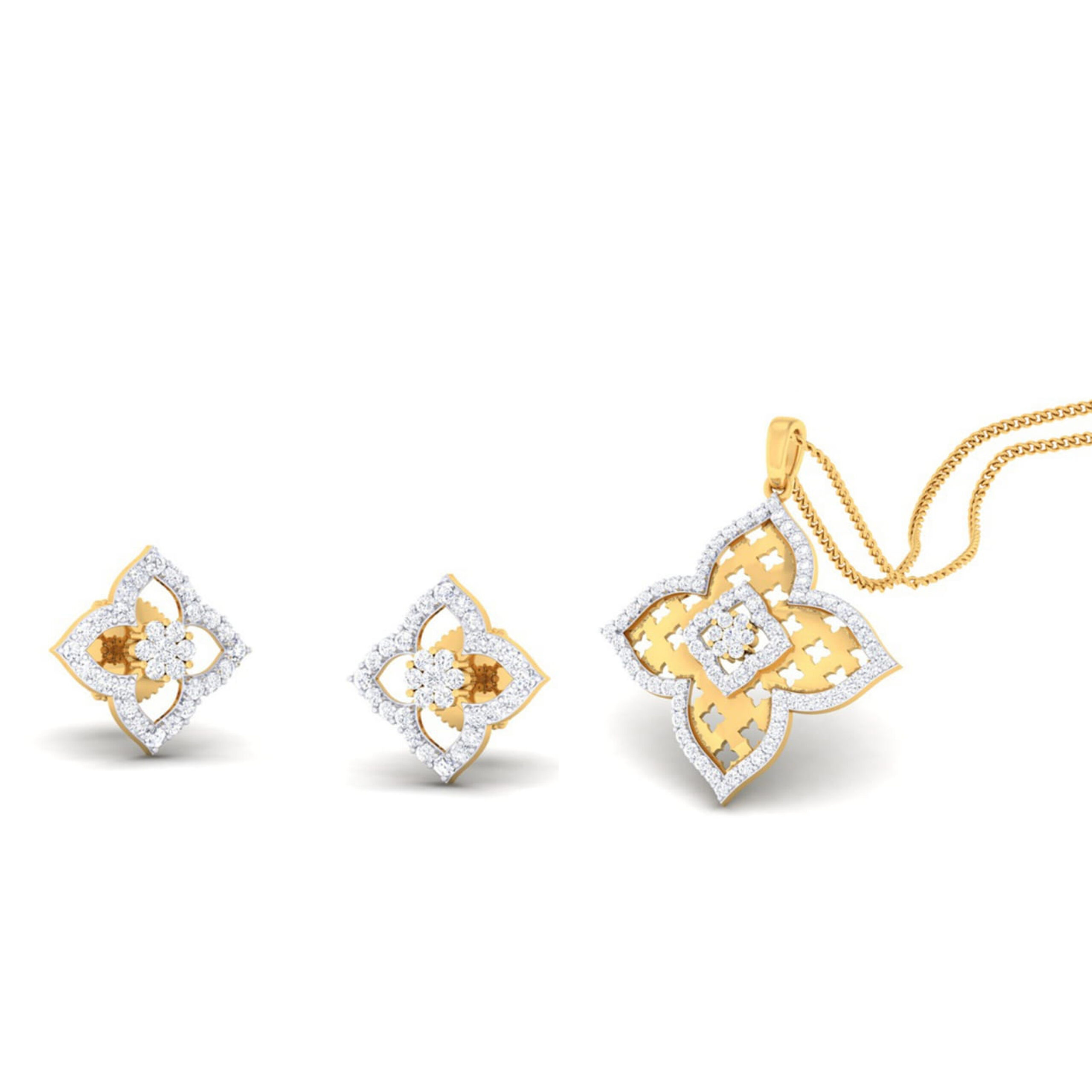 22k gold cz unique pendant set