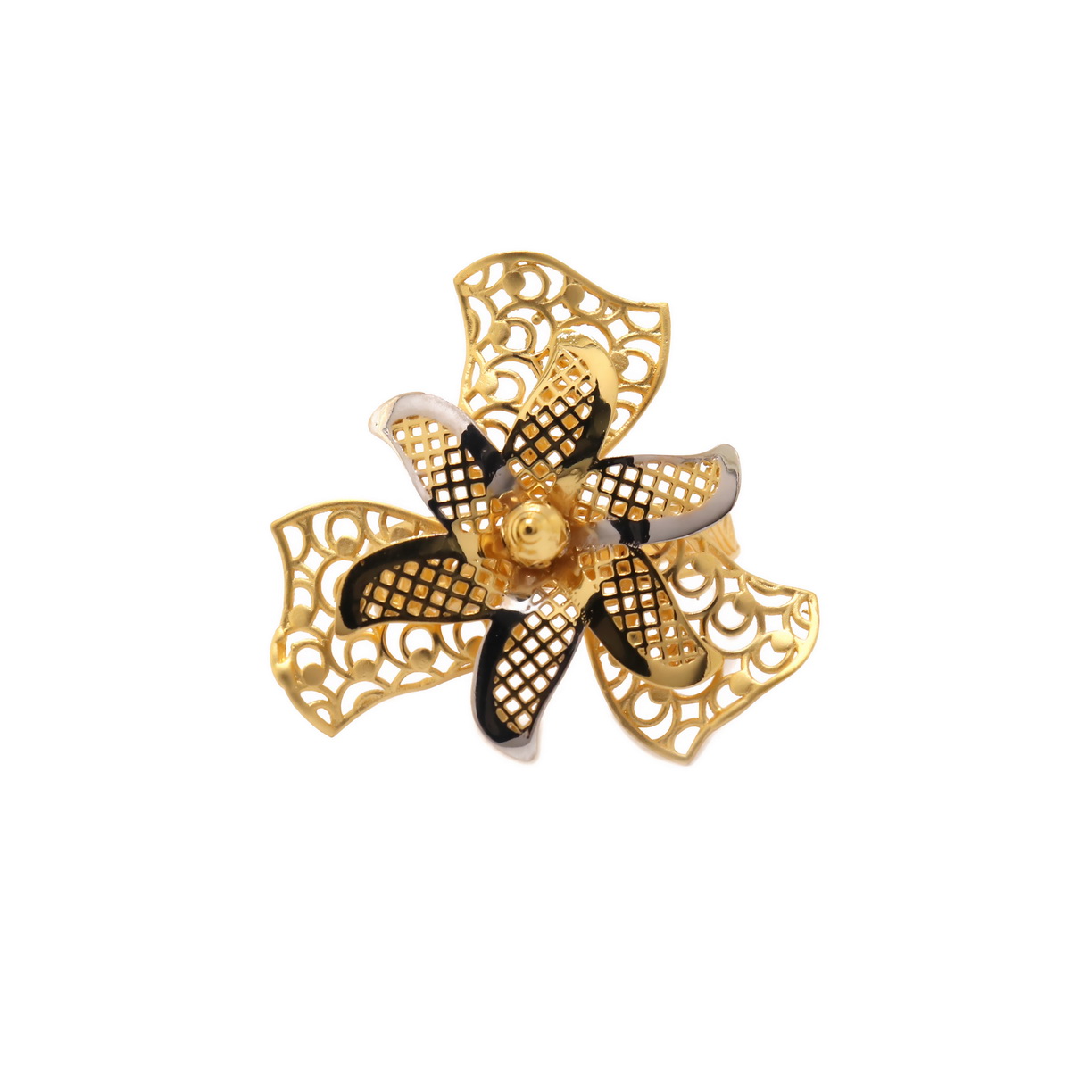 22k yellow gold plain flower ring - Image 2