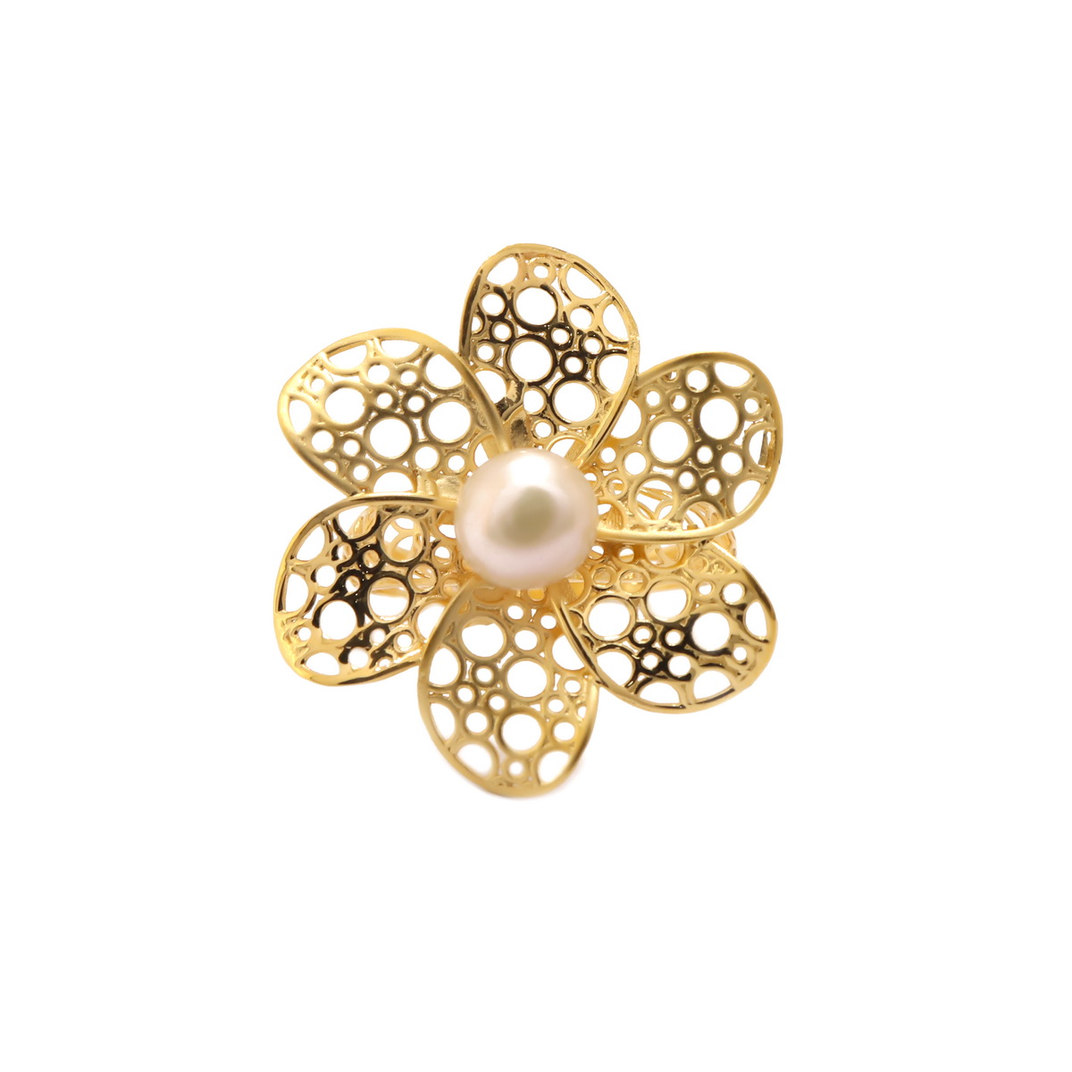 22k yellow gold pearl floral ring - Image 2