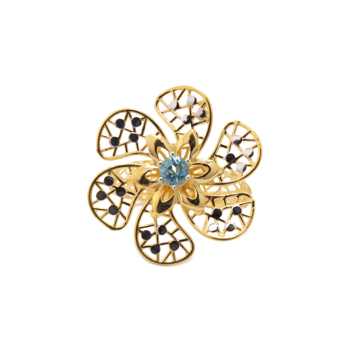 22k yellow gold blue topaz floral ring - Image 3
