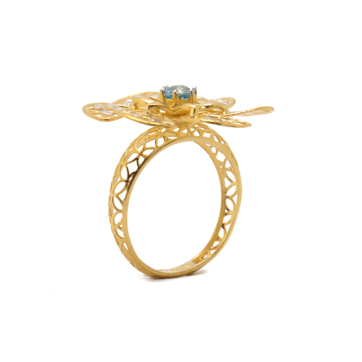 22k yellow gold blue topaz floral ring - Image 2