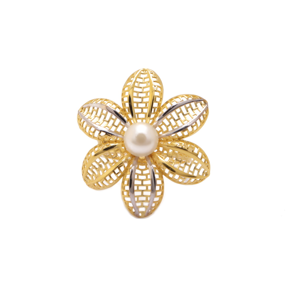 22k yellow gold pearl floral ring - Image 3
