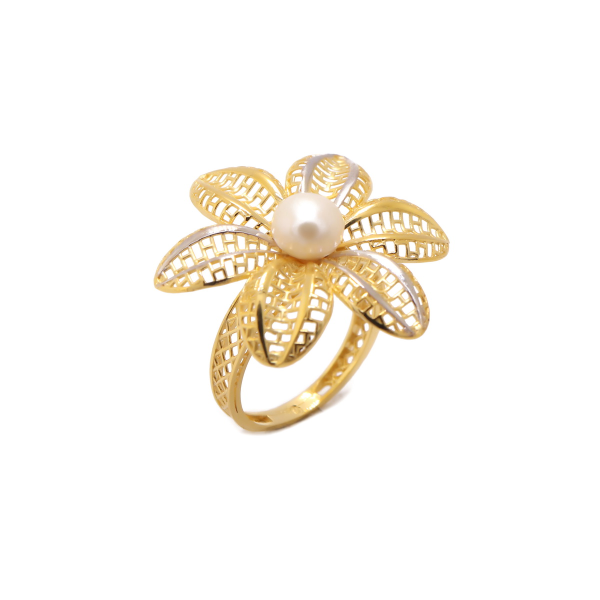 22k yellow gold pearl floral ring - Image 2