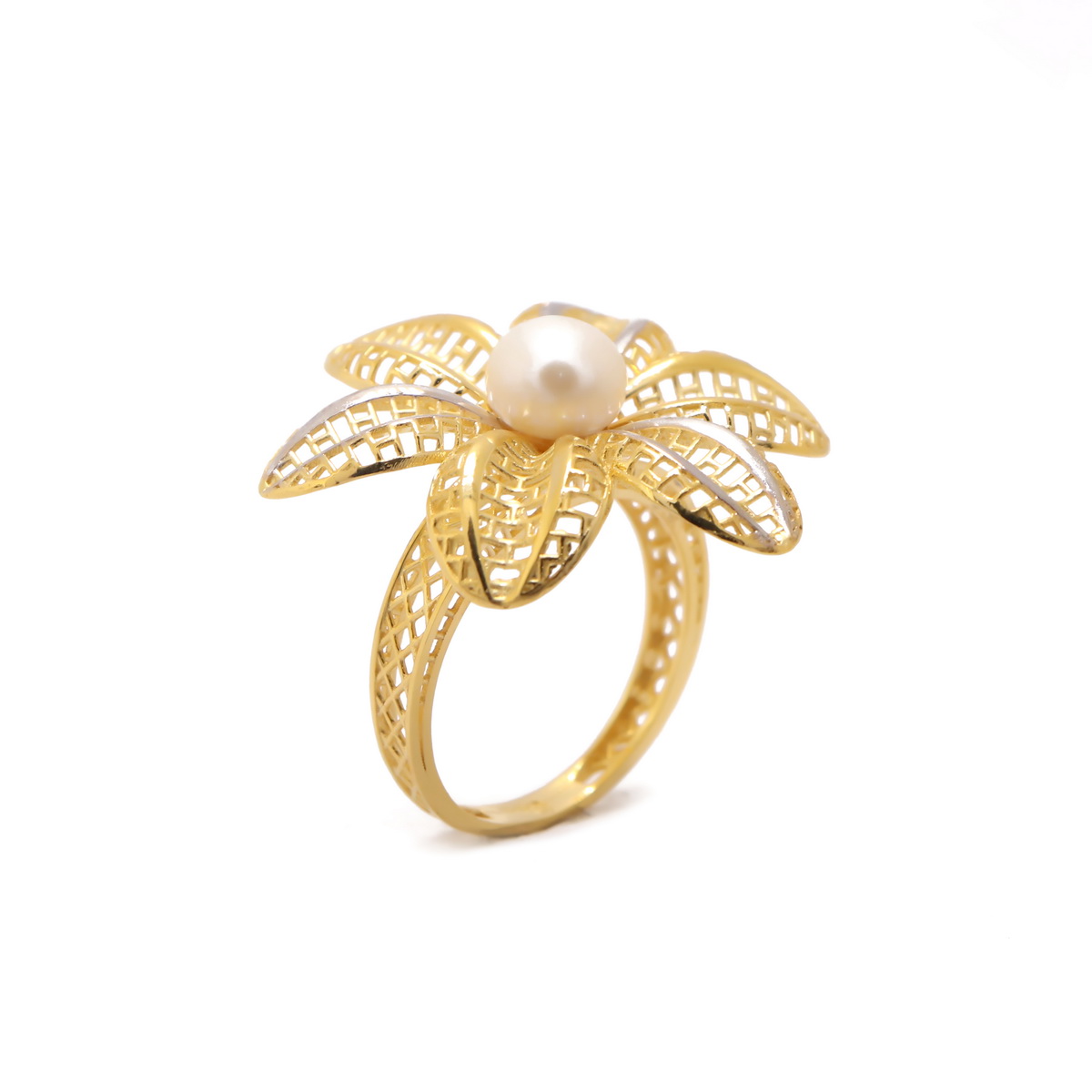 22k yellow gold pearl floral ring