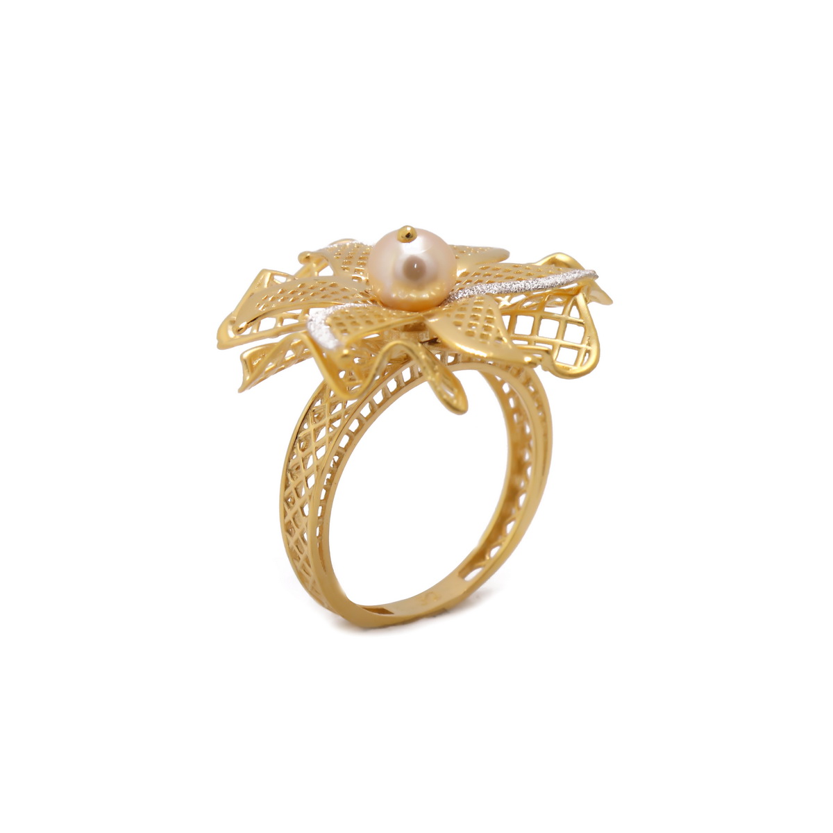 22k yellow gold pearl floral ring