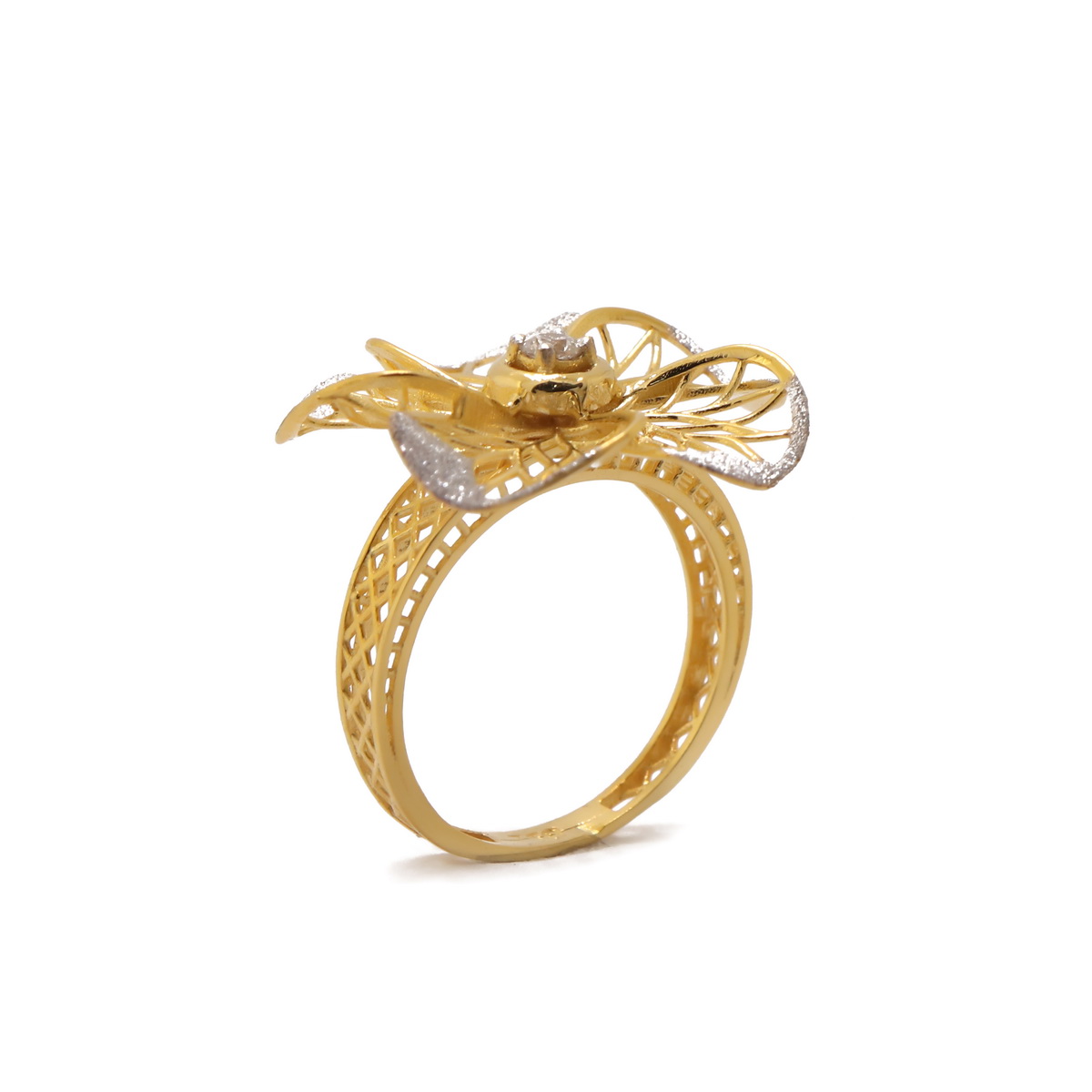 22k yellow gold cz stone floral ring