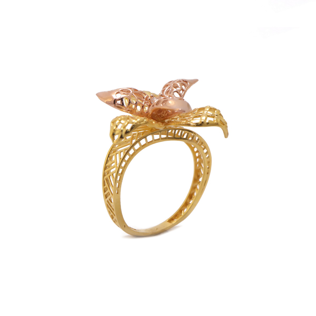 22k yellow gold cz stone floral ring