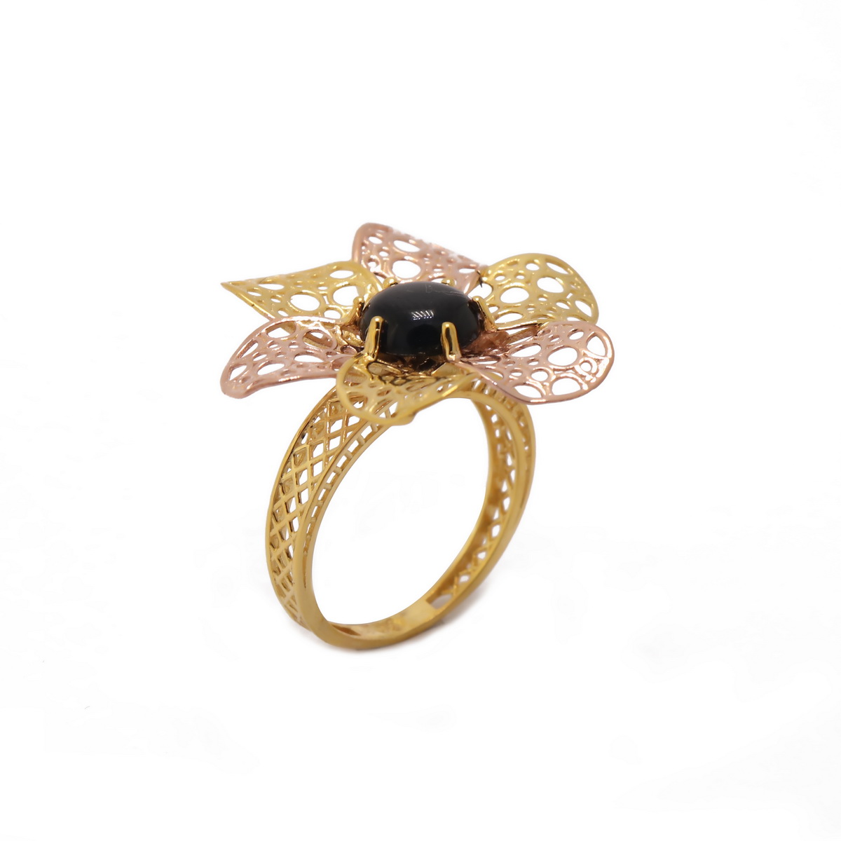22k yellow gold black onyx flower ring