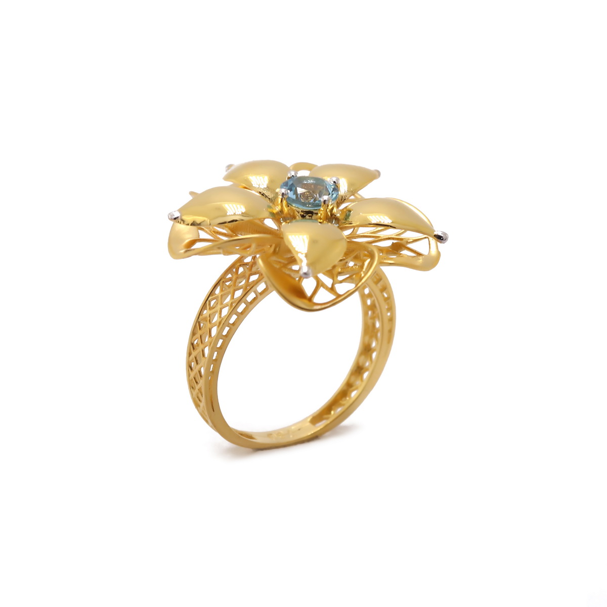 22k yellow gold blue topaz floral ring