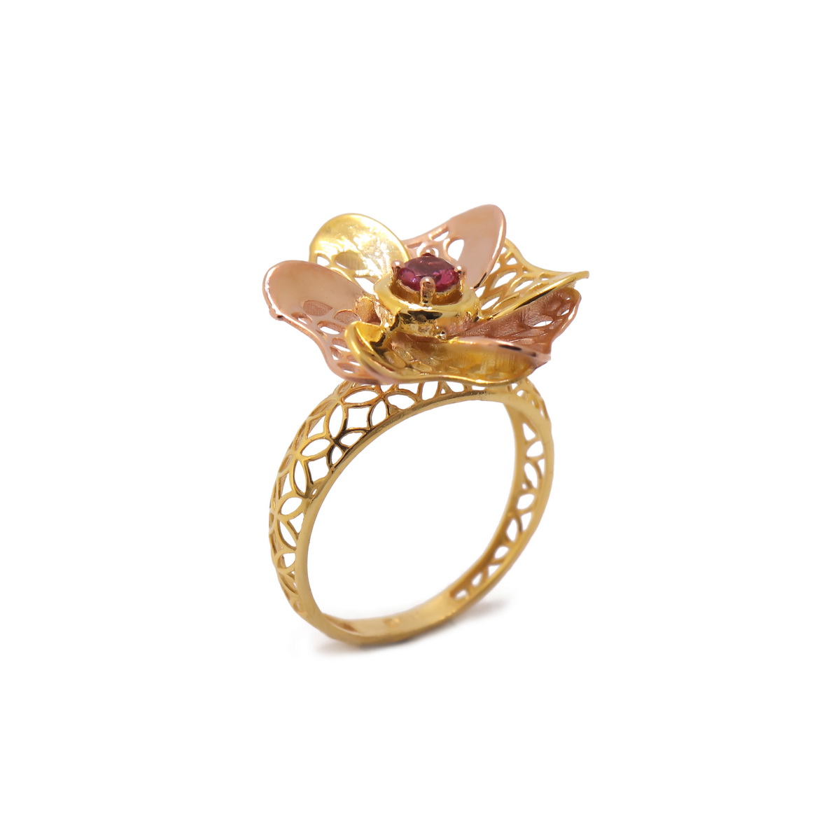22k yellow gold amethyst floral ring