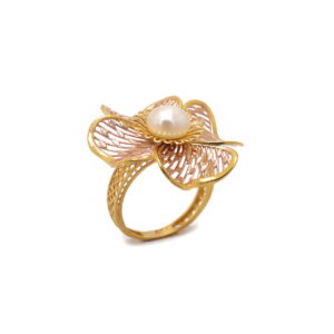 22k yellow gold pearl floral ring